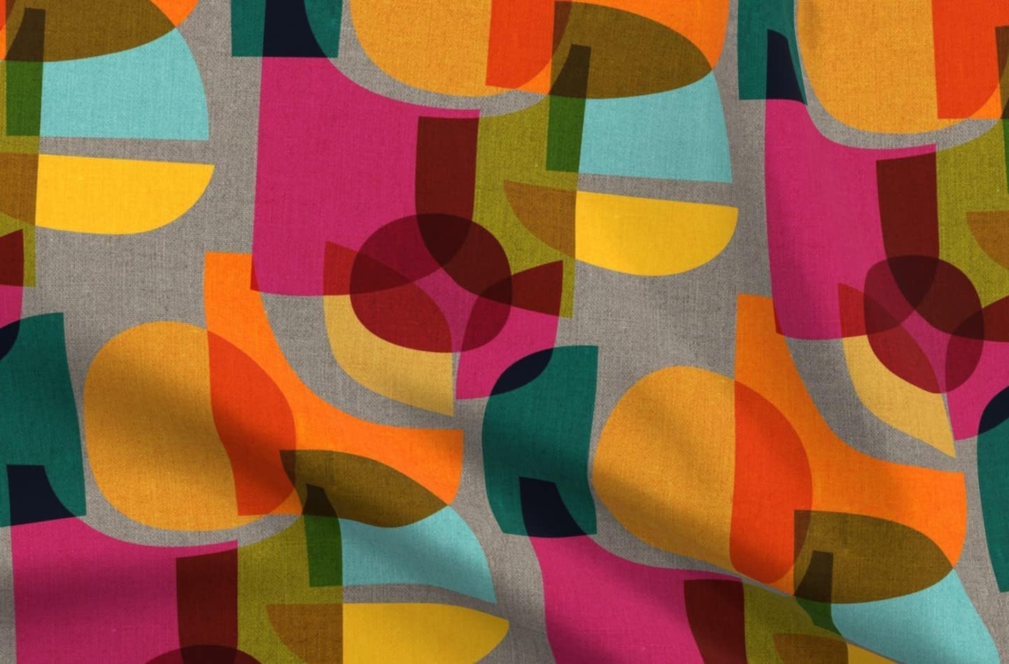 Spoonflower Fabric - Midcentury Modern Bright Geometric Retro Abstract Colorful Shapes Printed on Cotton Poplin Fabric by The Yard - Sewing Shirting Quilting Dresses Apparel Crafts