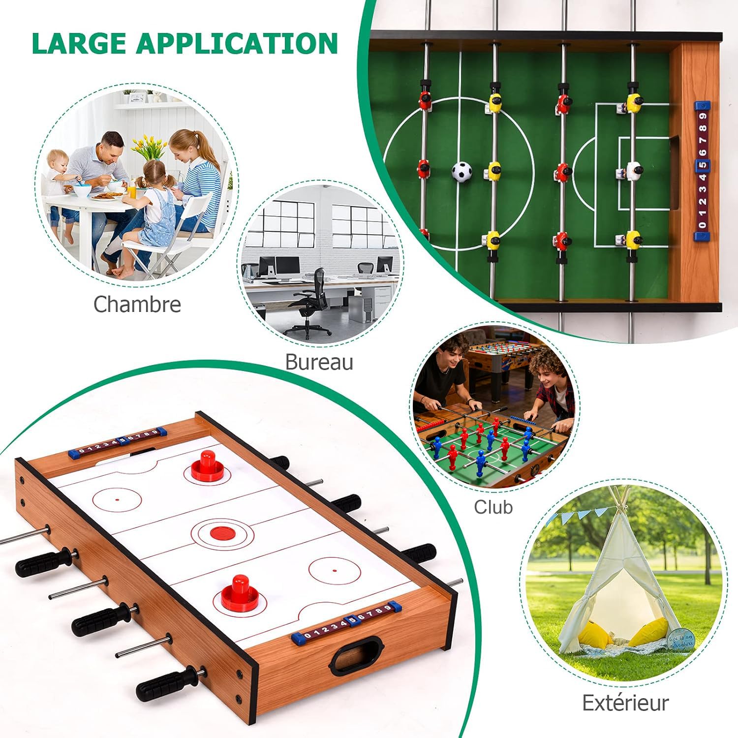 DREAMADE 2 en 1 Table de Jeu Multifonctionnelle en Bois Baby Foot + Hockey Accessoires Riches Utilisation Large pour Maison Bureau Camping