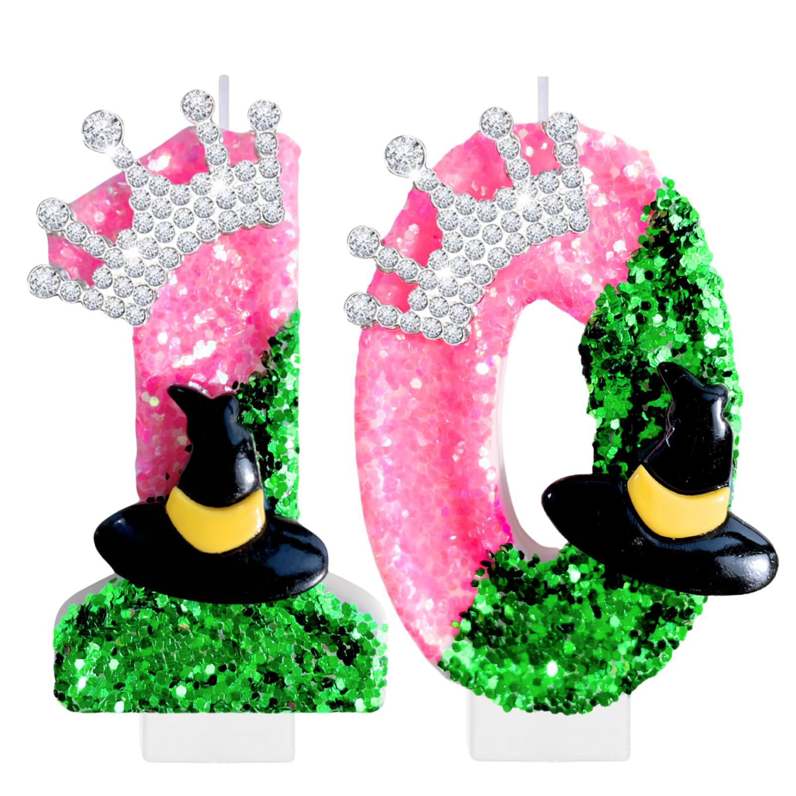 Birthday Number Candles for Cake, Pink and Green Number 10 Candle, Pink Green Cake Decorations, Cake Topper Cupcake Topper for Birthday Party