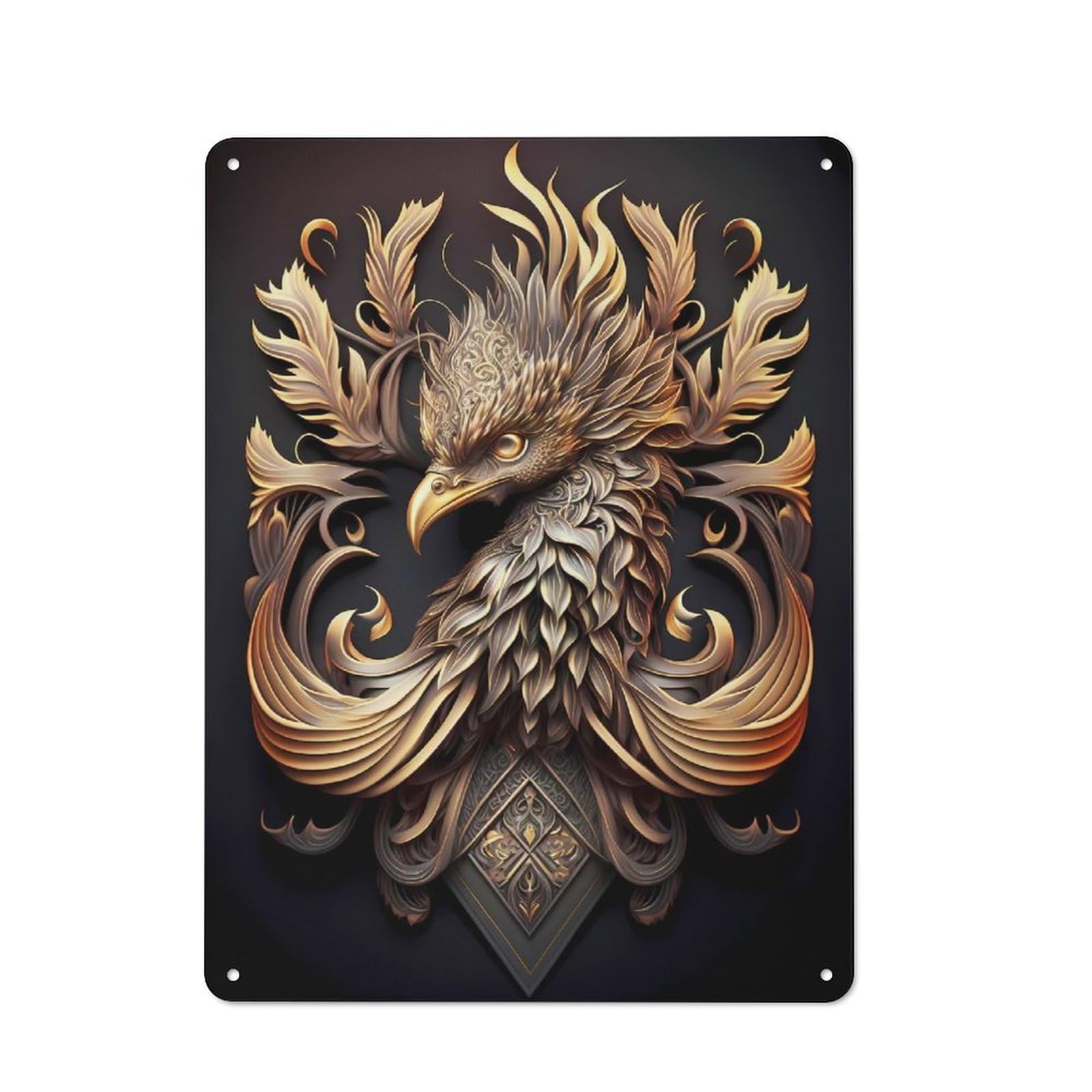 Junmoney Style-24 Casual Flame Golden Phoenix Garden Room Metal Sign 40X30cm, Porch Wall Decor For Conservatory, Home Bar Or Utility Room