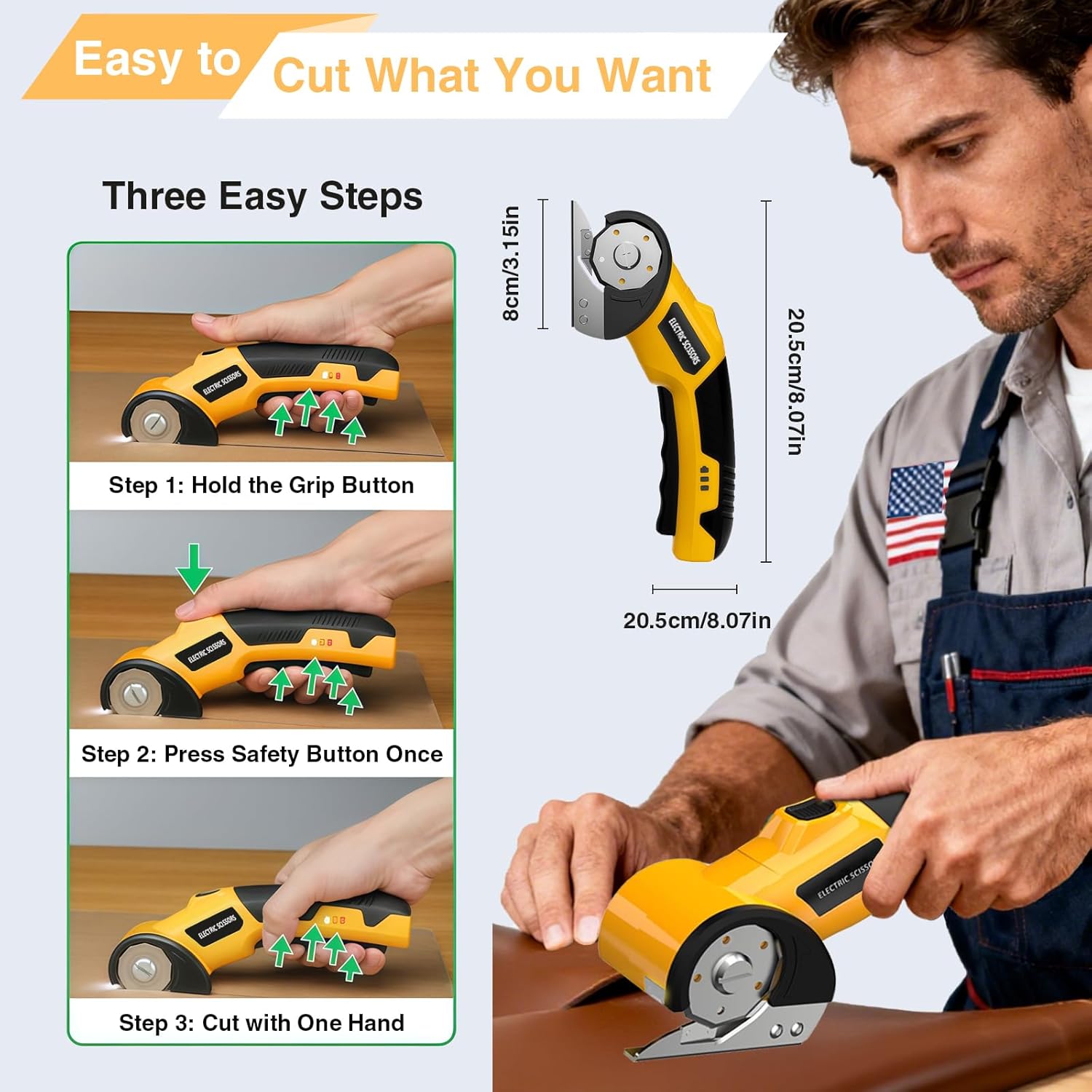 Cordless Electric Scissors,Rechargeable Cardboard Cutter, 4V Upgrade Motor Electric Box Cutter with 2 Blades, Safety Lock & LED Light, Powerful Cutting for Cardboard Box, Plastic, Leather