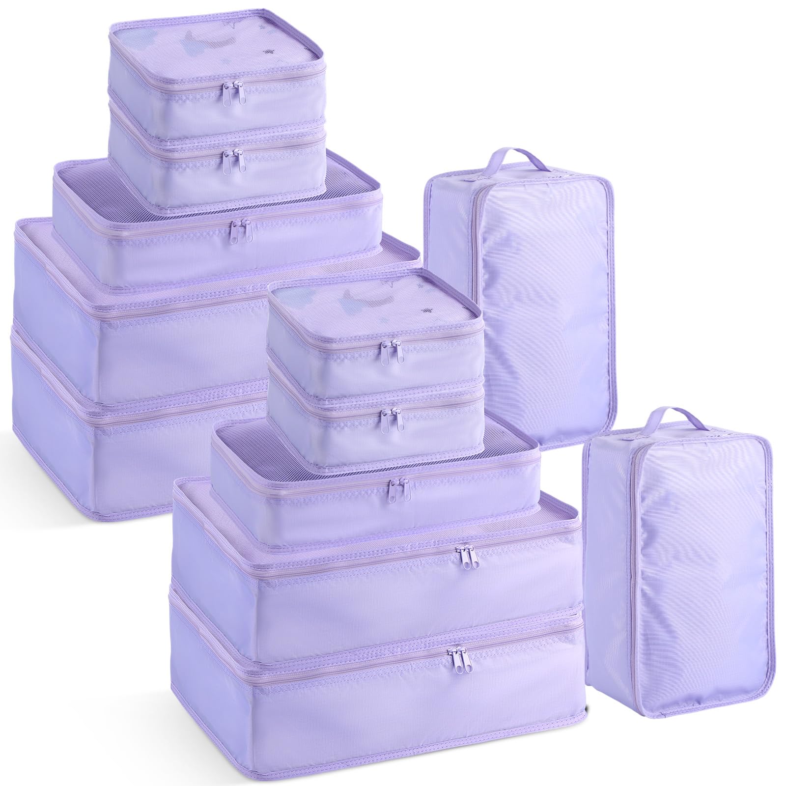 Reginary Juego de 2 organizadores de equipaje de viaje con bolsa de zapatos para ropa, artículos de tocador (morado)