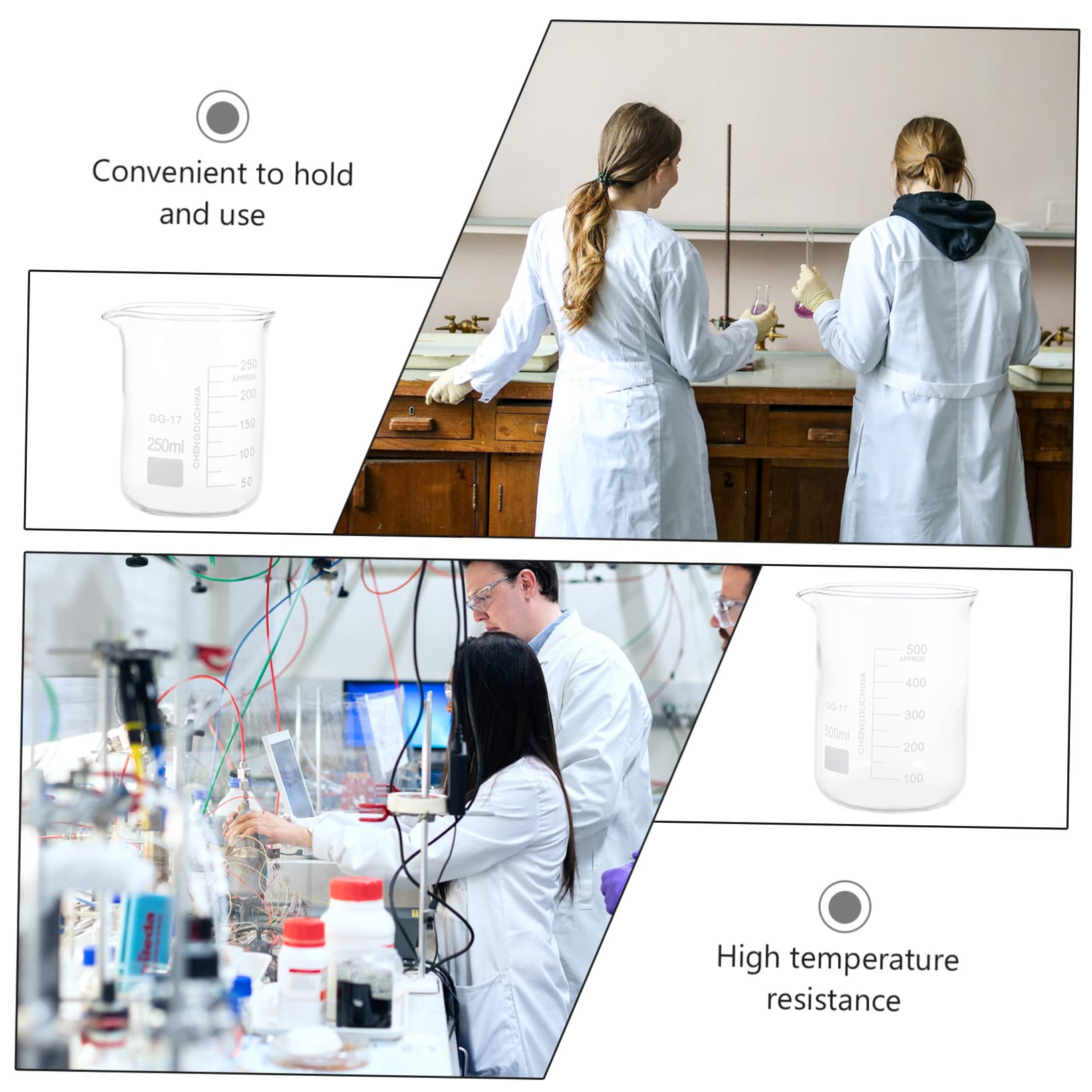 Vasos Medidores Resistentes al Calor de Vidrio de Borosilicato Ligeros Juego de 5 y Fáciles de Limpiar para Experimentos Científicos y Clases de Química