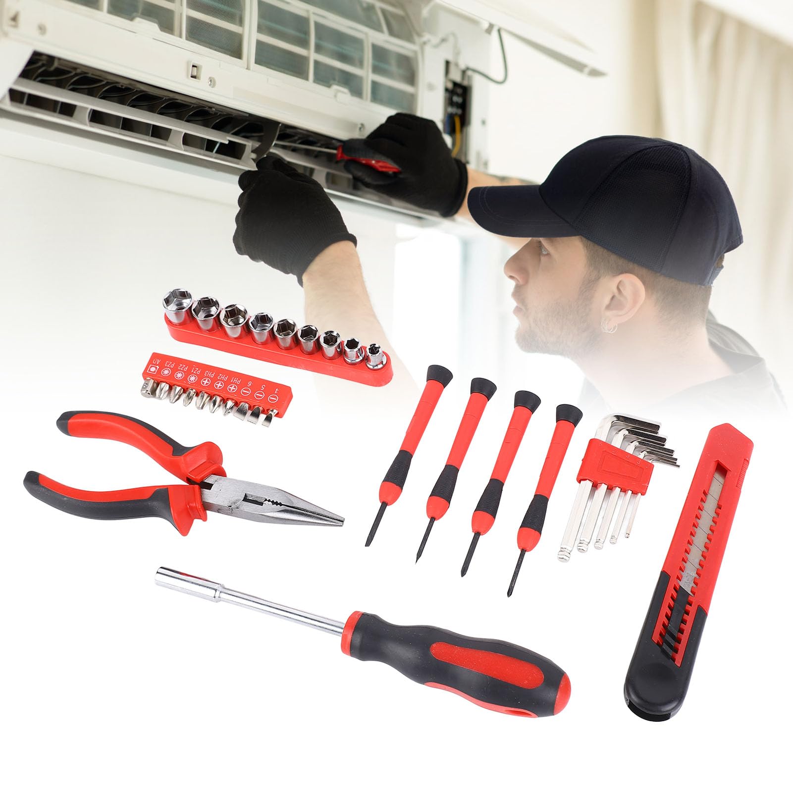31Pcs Hardware Tool Set Carbon Steel Screwdriver Needle Nose Pliers Wrench Kit DIY Household Tools for Professional Garden Office Home Repair Maintain 2