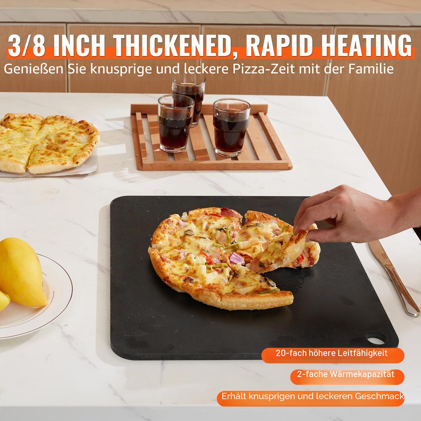 VEVOR Pizzastein Pizzastahl 406 x 368 x 10 mm, Pizzastahlplatte für den Ofen, Vorgewürzter Pizza-Backstein aus Q235-Kohlenstoffstahl mit Höherer Leitfähigkeit für Restaurants, Cafés, Straßenläden