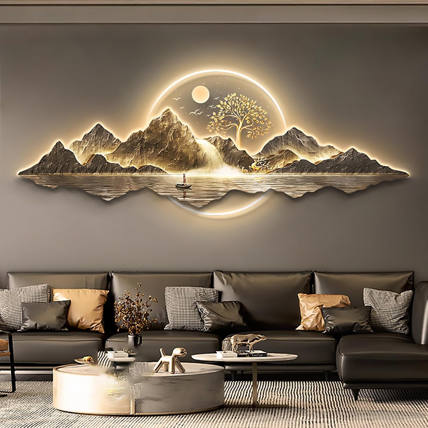 3D Wall Art Décor, Oriental Wall Sculpture with LED Light, Traditional