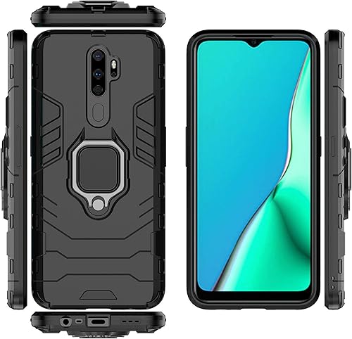 Miniatura 4 de LuluMain Funda compatible con Oppo A9 (2020), soporte de anillo de metal, a prueba de golpes, carcasa rígida (funciona con soporte magnético para
