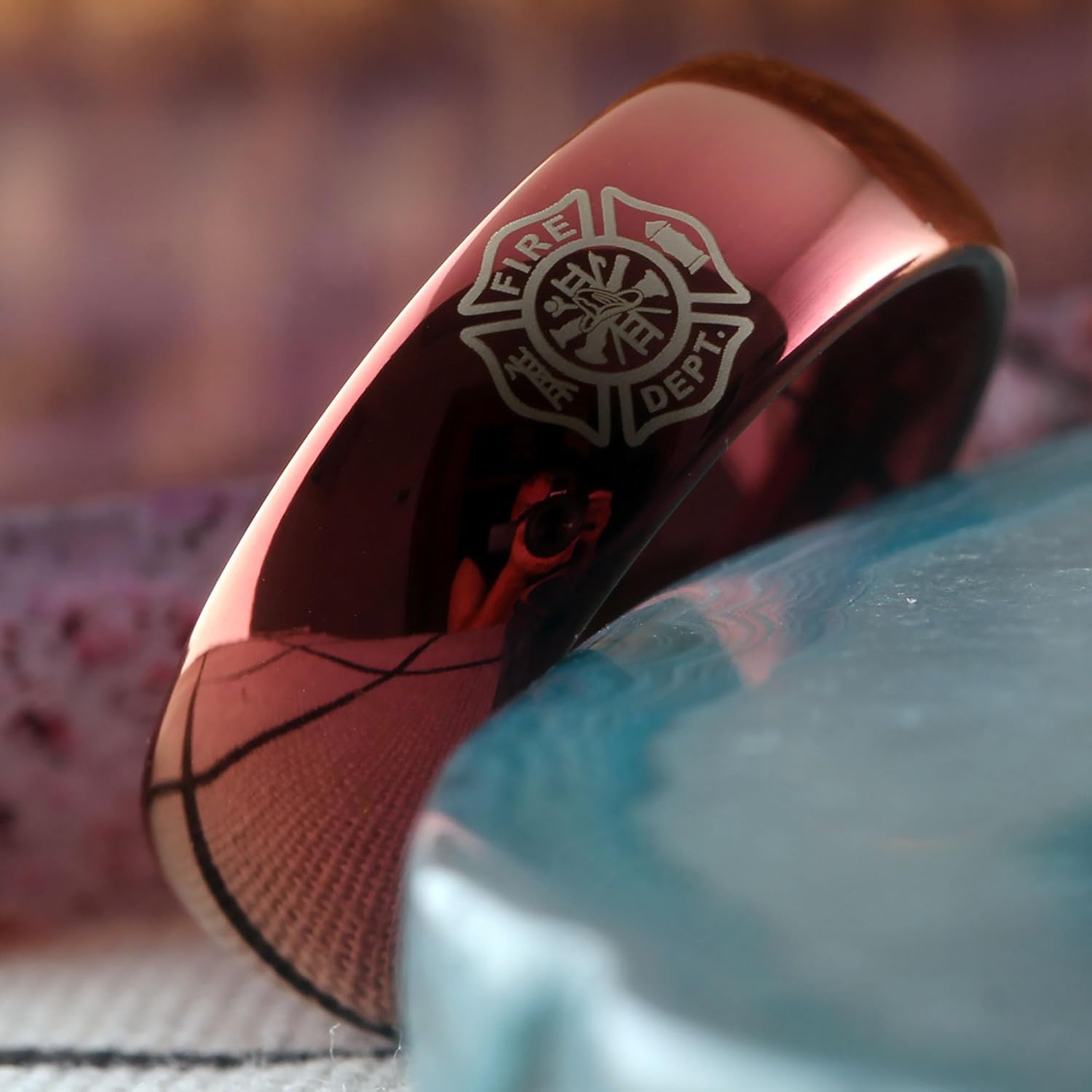 Firefighter Maltese Cross Ring, Tungsten Band with Fire Department Logo, Comfort Fit, Ring pattern can be customized, 8mm Wedding Band