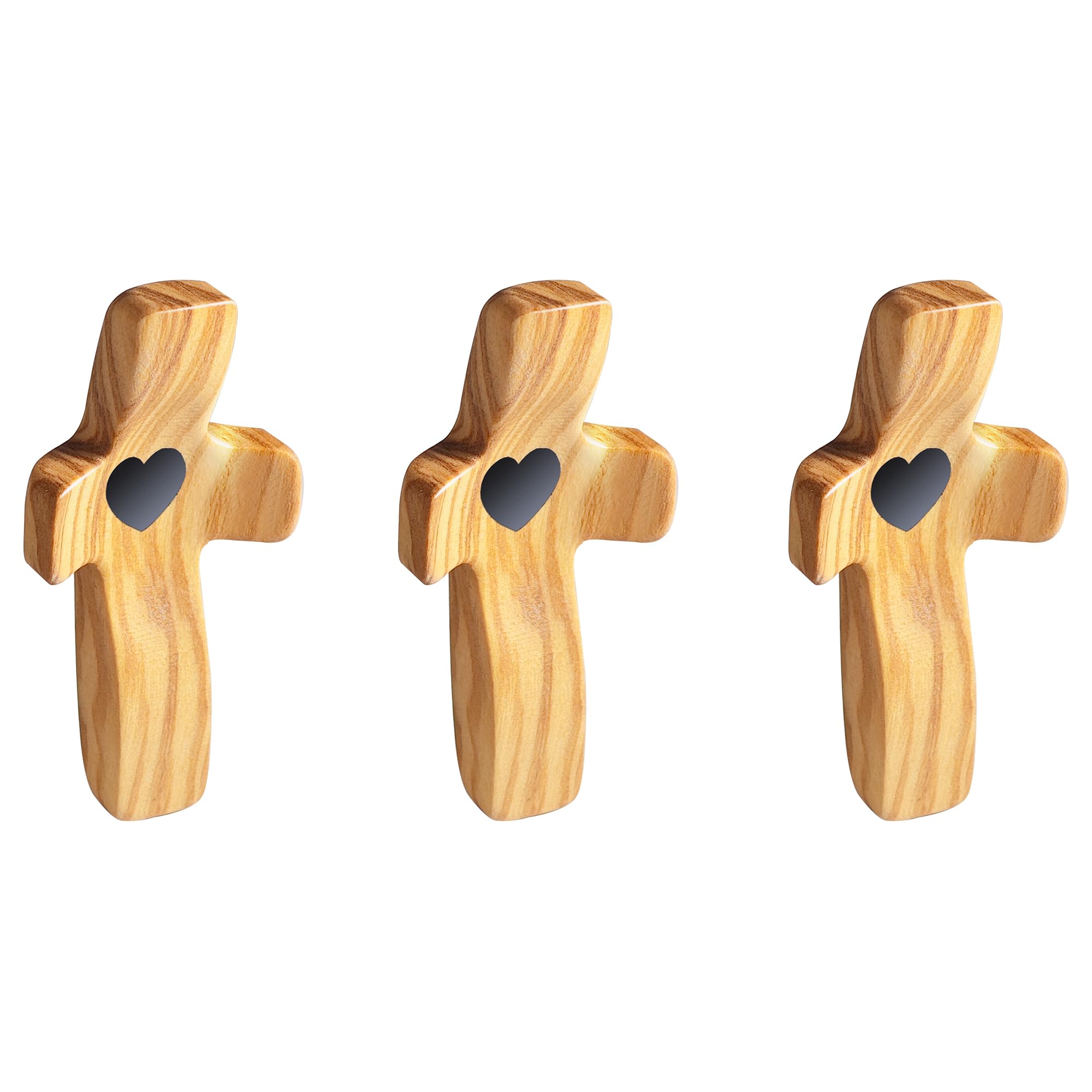 Encouragement Gift Wooden Cross My Heart Fingertip Stress Relief Gifts Small Wood Pocket Cross Handheld (Olive 3pcs)