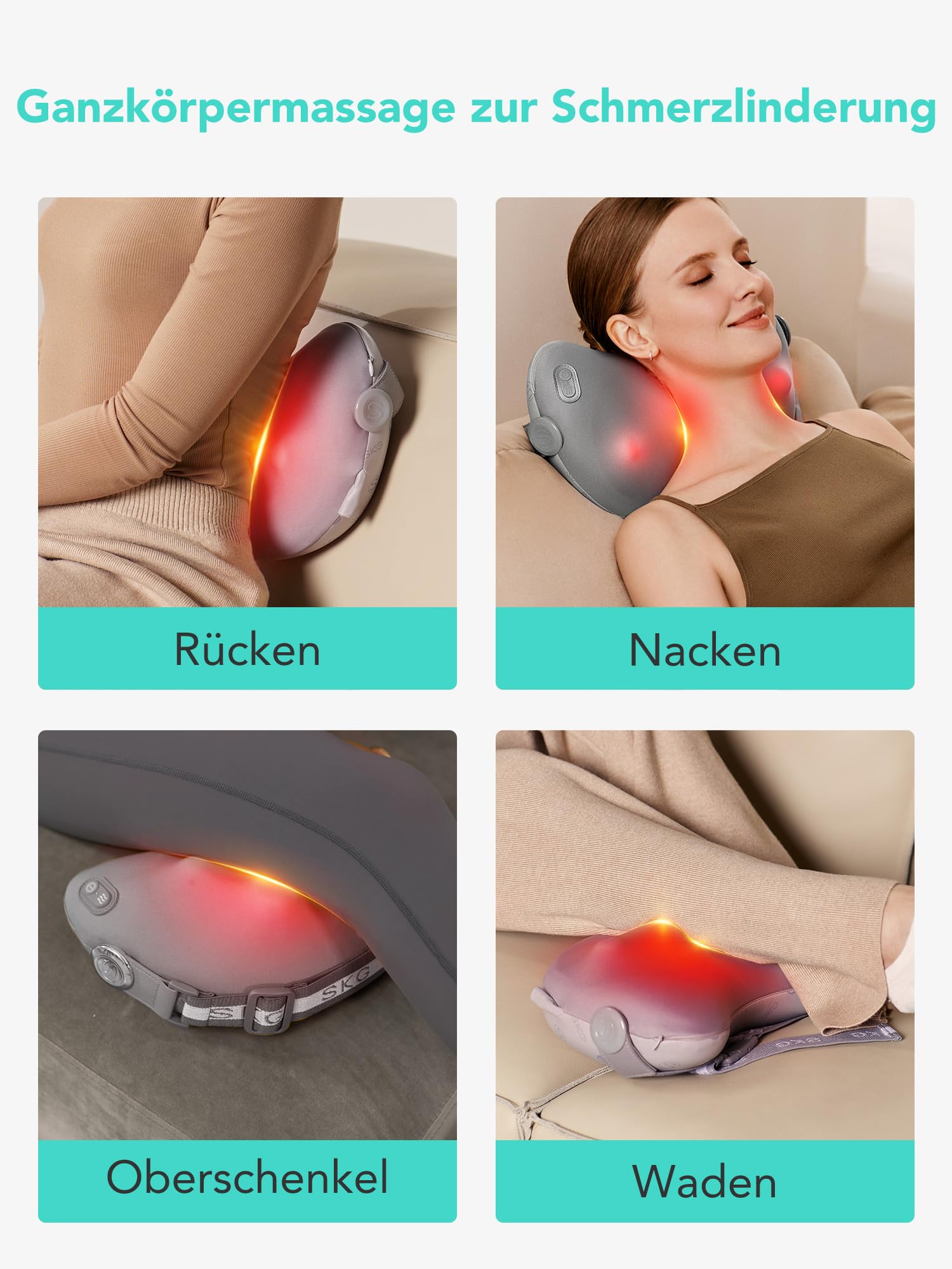 SKG Shiatsu Massagegerät, Massagekissen für Nacken Schulter Rücken kabelloses Rücken- und Nackenmassagegerät zur Schmerzlinderung von tiefem Gewebe, Geschenke für Mama Rrauen,T1-2 PRO