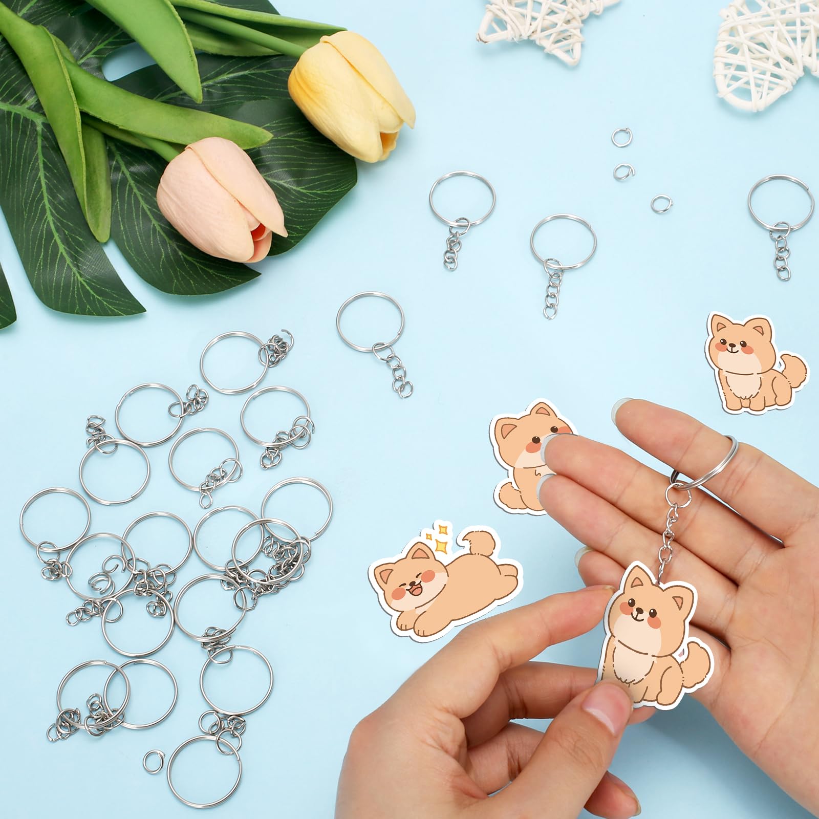 Sleutelring 25mm goud met ketting 4x - Kralenwinkel Albertien
