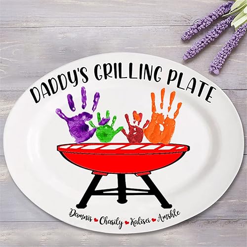 Miniatura 6 de Plato personalizado para asar para papá con nombres de niños, arte infantil, placa de servicio de impresión de mano para la familia, placa de