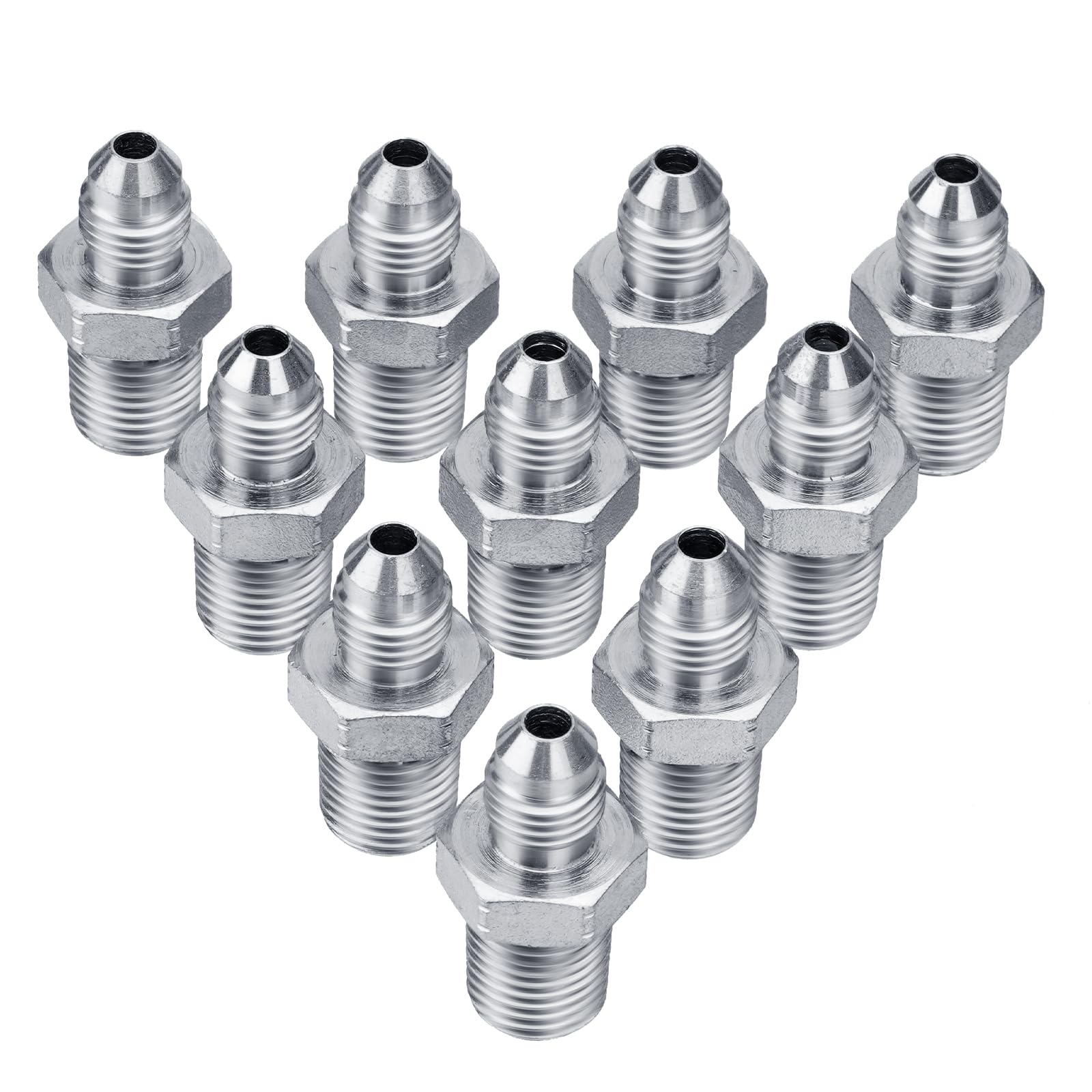 10 Pack Hydraulic Hose Adapter Fittings: 1/4" JIC 37° Male x 1/4" NPT Male, Straight Tube Connectors with Protection Cover