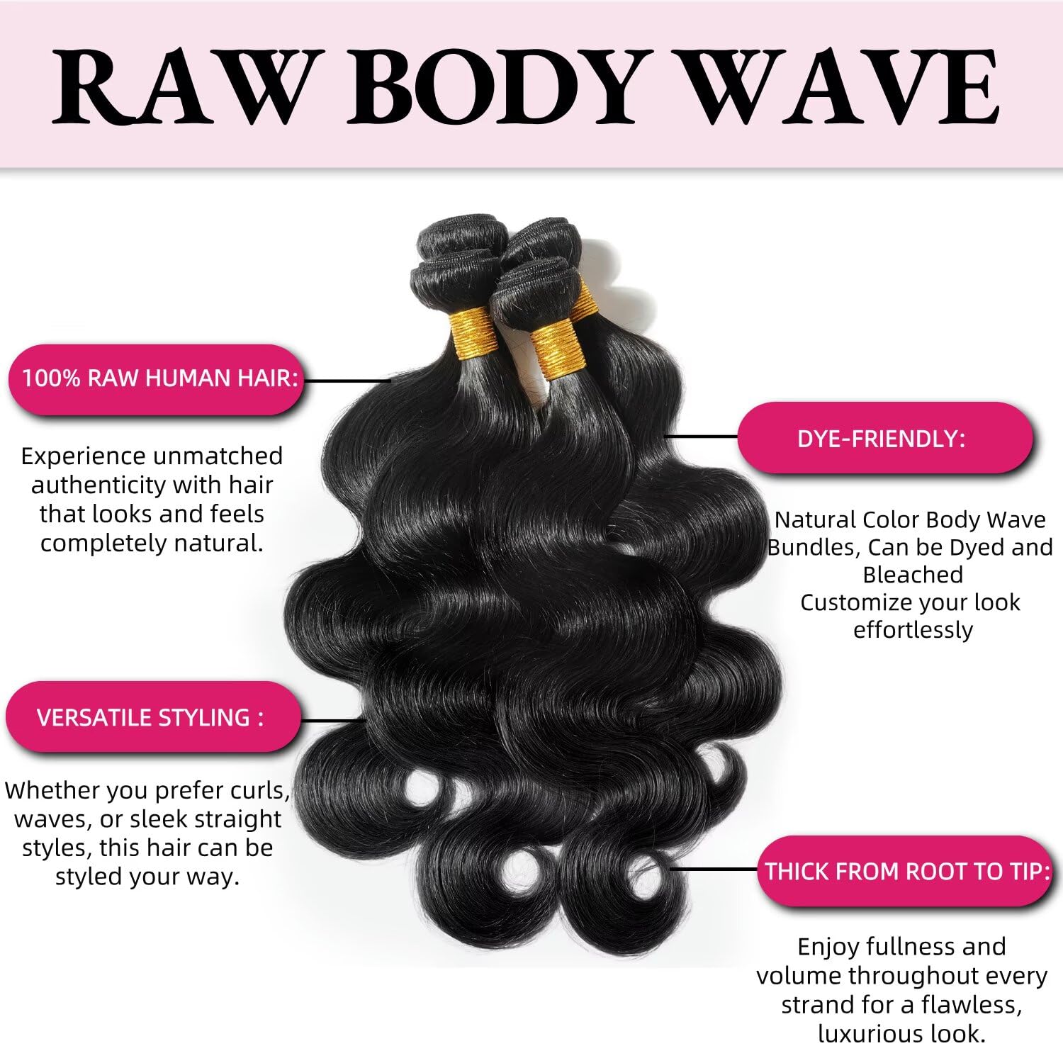Amazon.com : 12A Human Hair Bundles 16 18 20 22 Inch Body  display picture 1