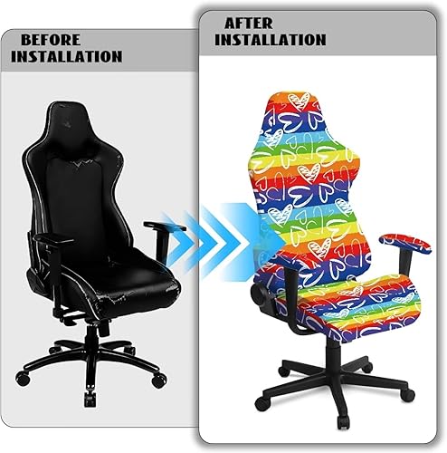 Miniatura 6 de Rainbow Stripes Chair Covers for Adults Vibrant Ergonomic Gaming Chair Cover with Arm Covers Colorful Video Game Chairs for Young Adults & College