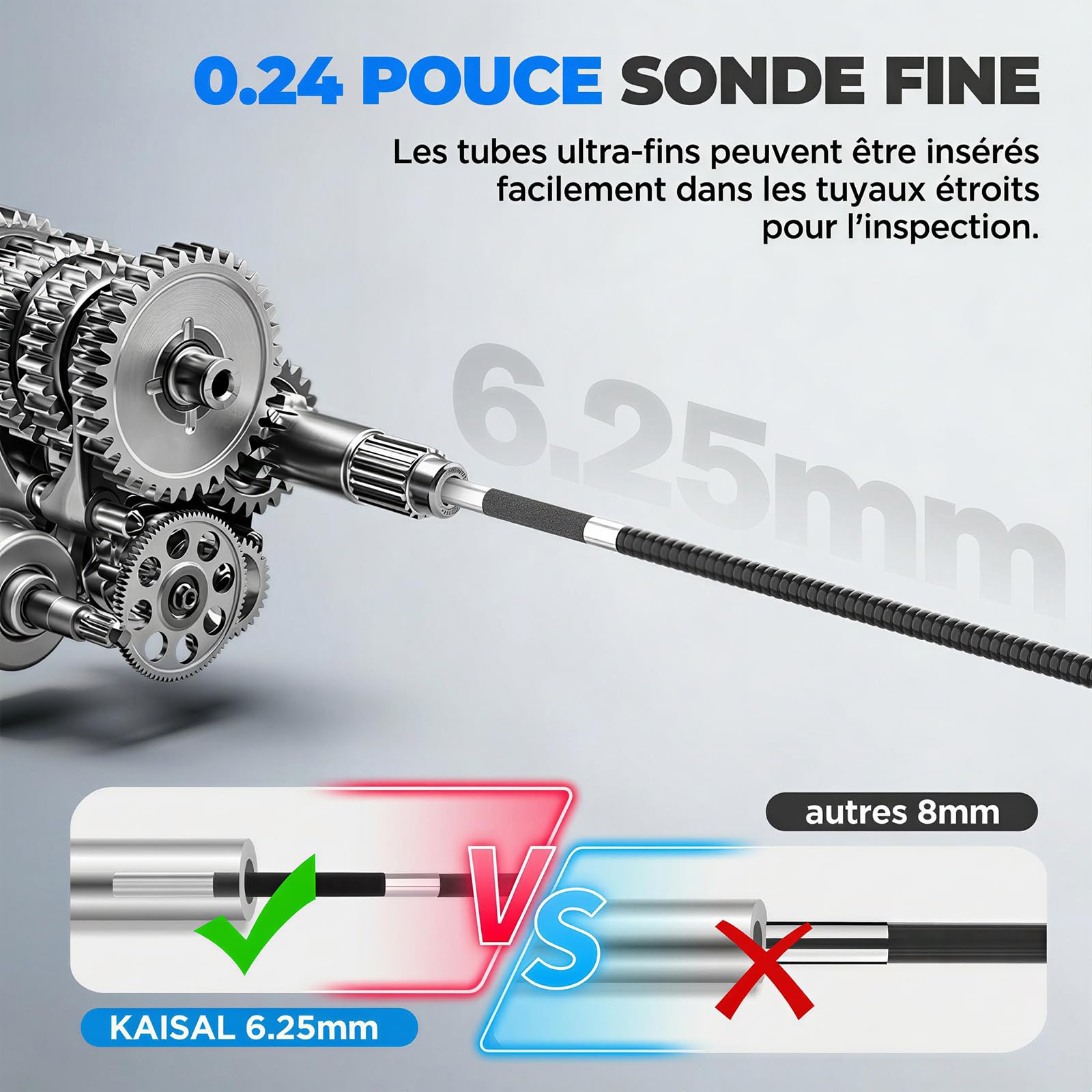 KAISAL Caméra Endoscopique,6.25mm Endoscope Camera Articulé Bidirectionnel