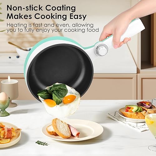 Miniatura 5 de Audecook Olla eléctrica, mini sartén eléctrica portátil antiadherente de 1.7 litros con ajuste de potencia, multicocina de viaje para carne, sopa,