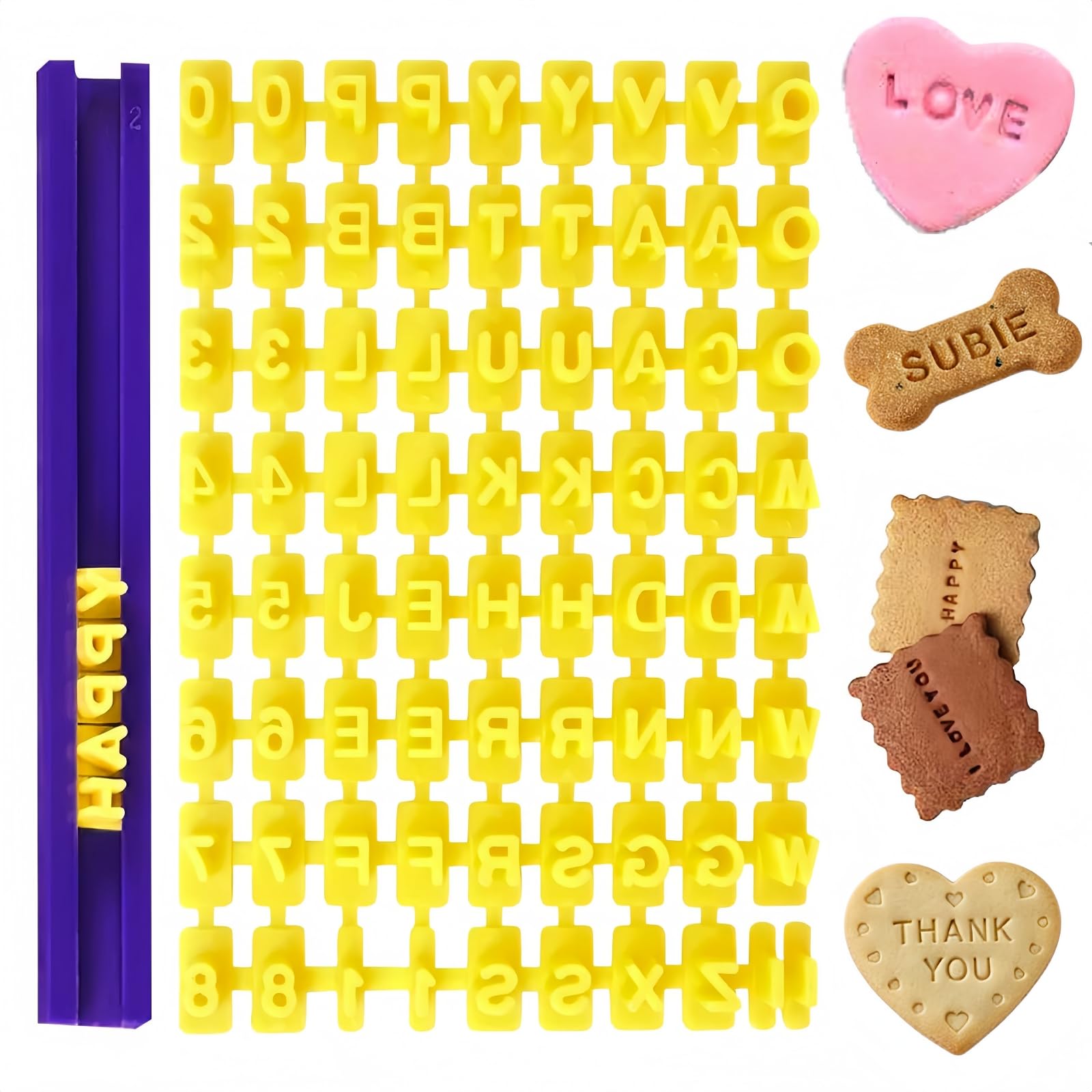 SamHeng Alphabet Number Cookie Stamps, 72 Pcs Fondant Letter Moulds