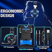 Vista 3 de Auriculares para juegos Xbox One con sonido envolvente estéreo auriculares para juegos PS4 con micrófono y luz LED con cancelación de ruido