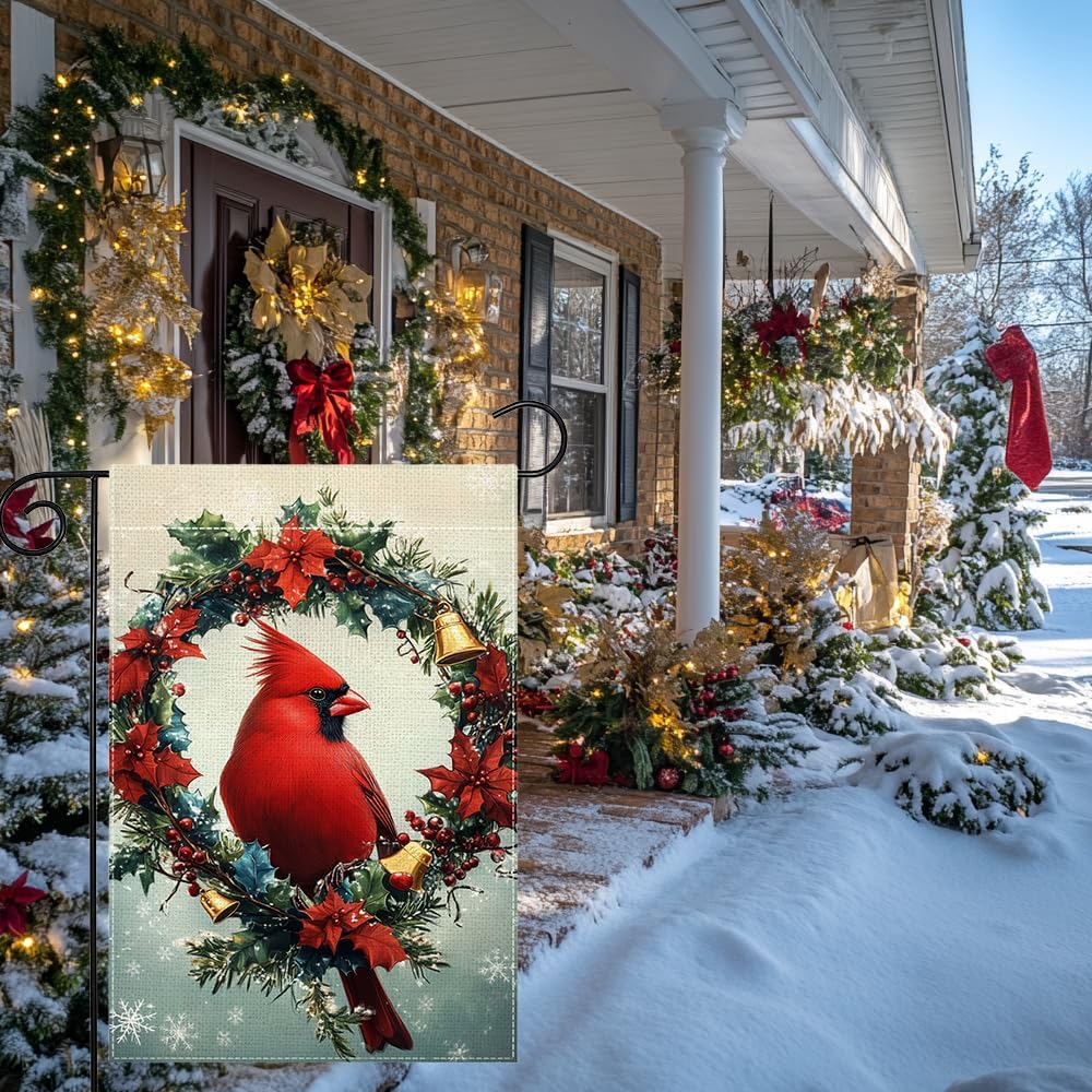 Winter Red Bird Snowflake Garden Flag 12x18 Inch Double Sided Cardinal Christmas Bell Yard Outdoor Flag House Holiday Outside Decoration - Image 3