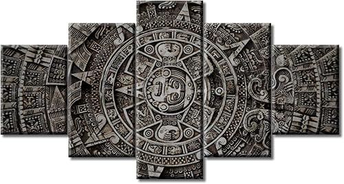 Miniatura 4 de Arte de pared con varios paneles, calendario maya, imágenes de piedra del sol, pinturas de civilización azteca sobre lienzo, sala de estar,