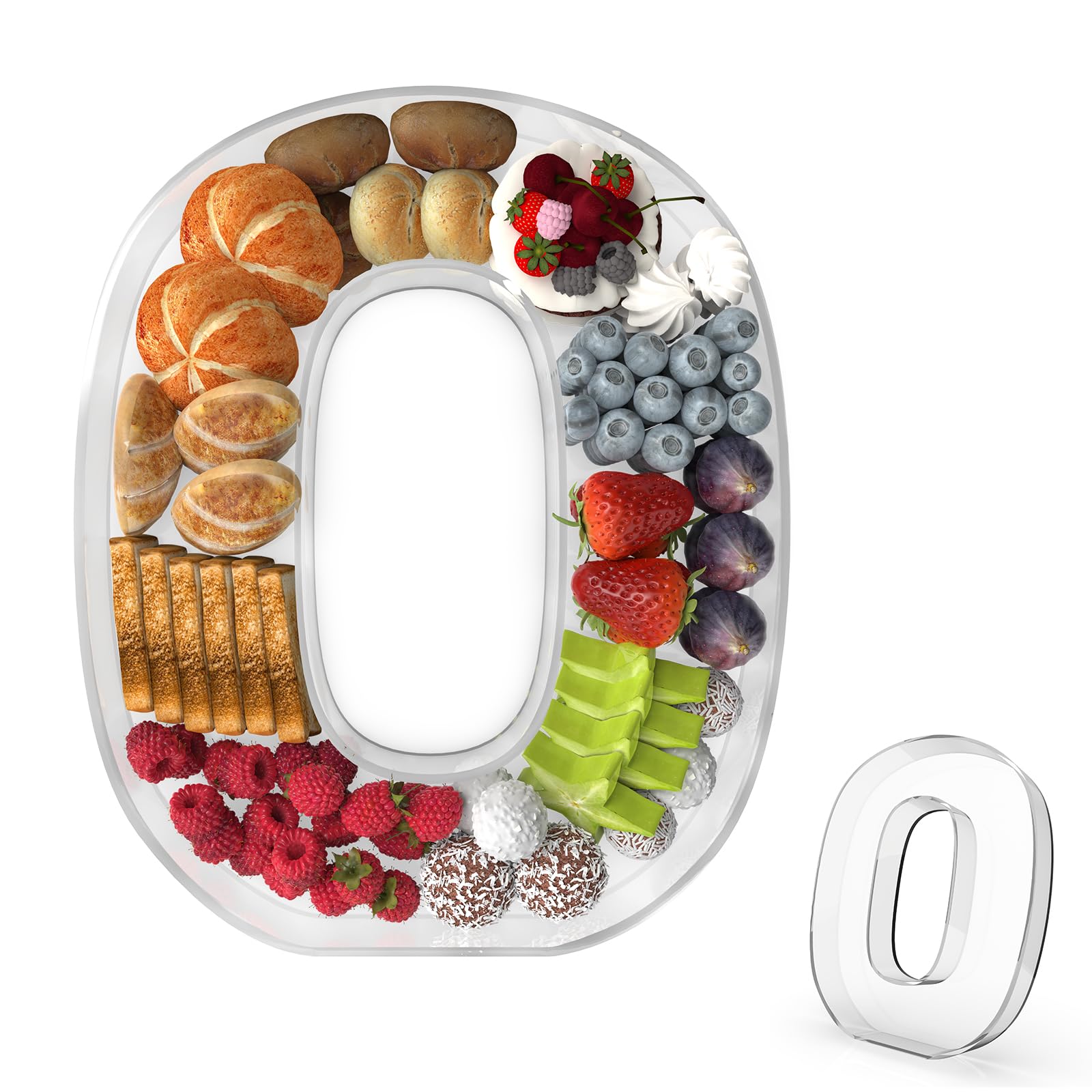 11" Acrylic Number Charcuterie Tray, Fillable Number Charcuterie Box for Food, Reusable Serving Cake Candy Dish Display Tray for Birthday Anniversary Party Decoration (Number 0)