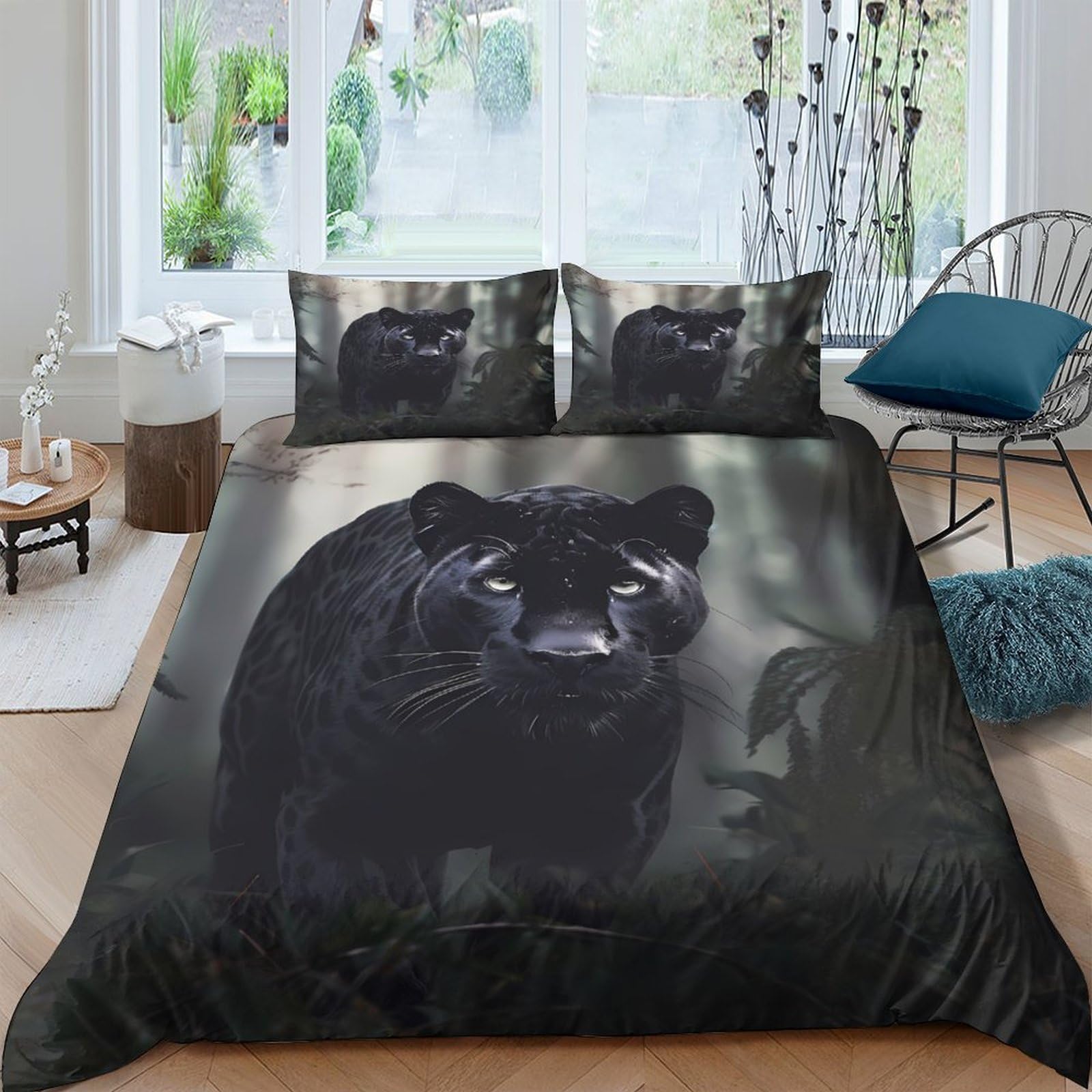 Ctjqhvkz Style-2 3D Printed Black Panther Fitted Sheet Microfiber Soft Breathable Forest Animal Mattress Cover For Bedroom Dorm Decor Single（135X200cm）