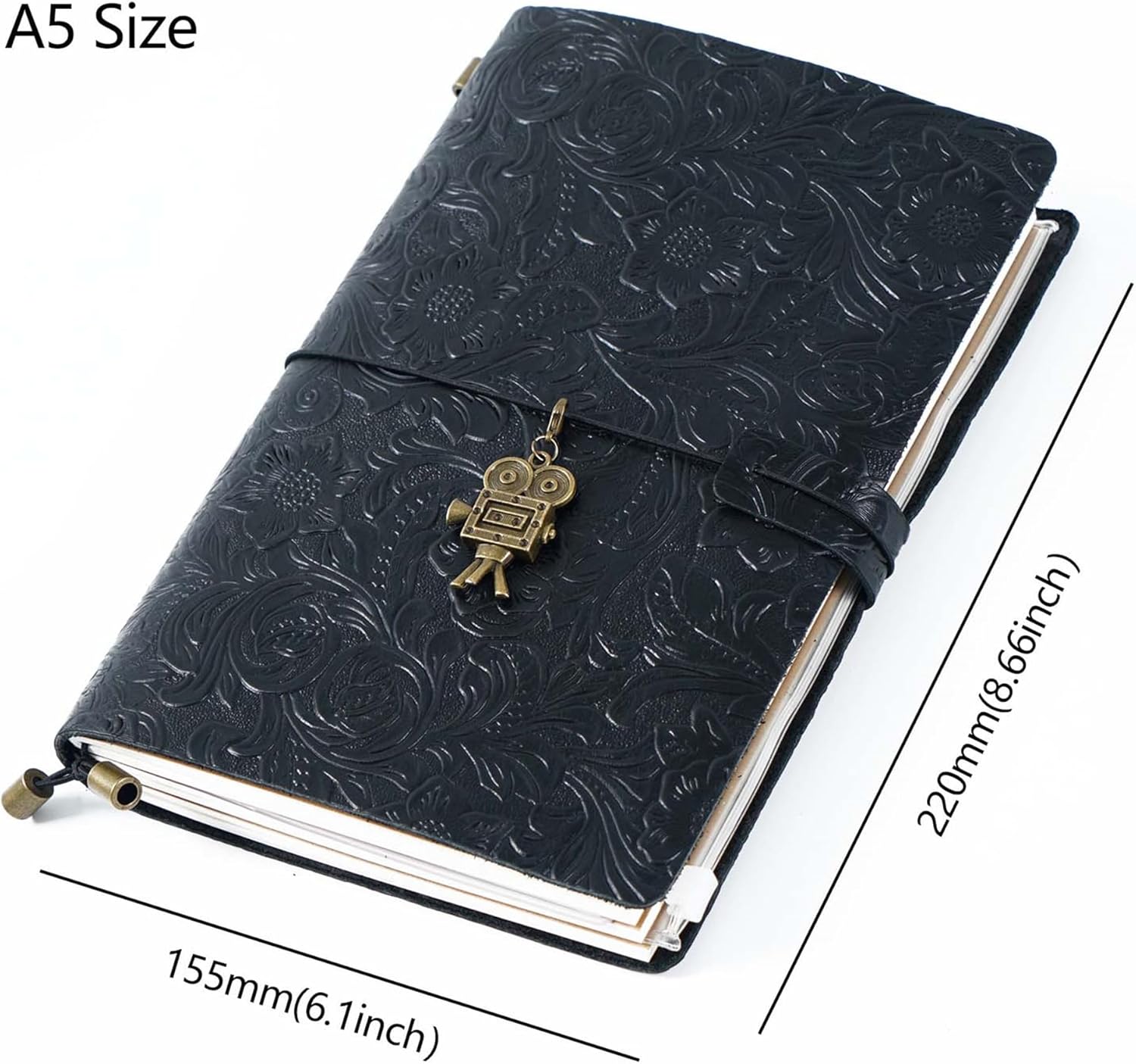 Genuine Leather Carving Patterns TN Travel Notebook Protective Cover Journal Sketchbook Planner Agenda Diary Personal Organizers Noteboo (Black A5)