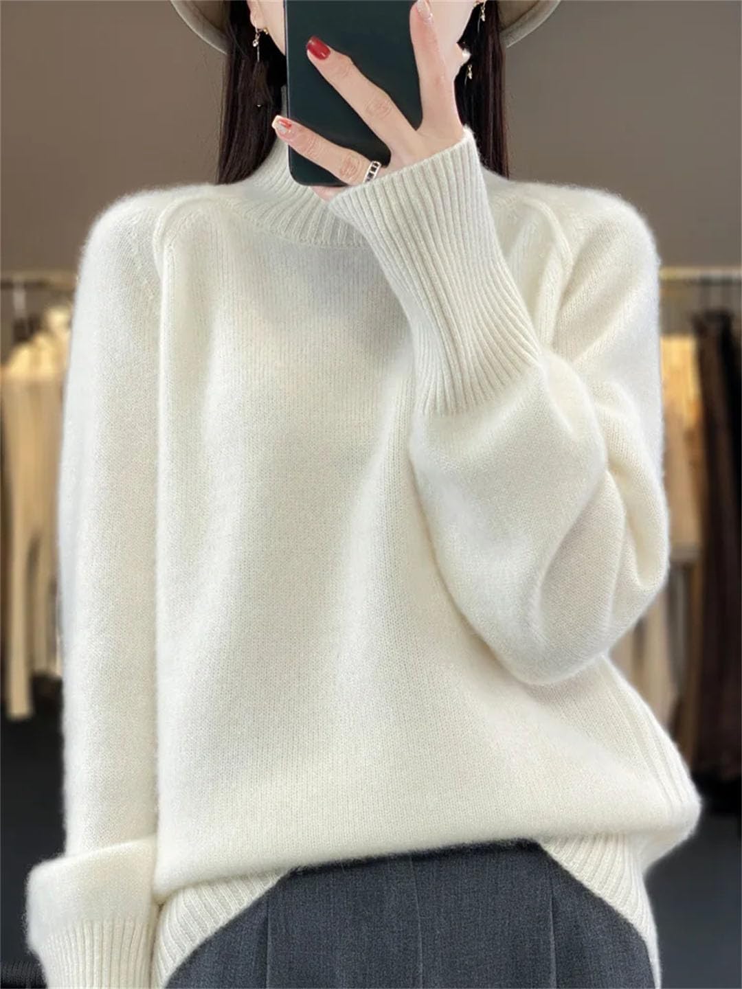 Maglione a collo alto da donna Inverno Basic Pullover in Lana Merino Maniche Lunghe Cashmere Maglione Lavorato a Maglia Abbigliamento Femminile