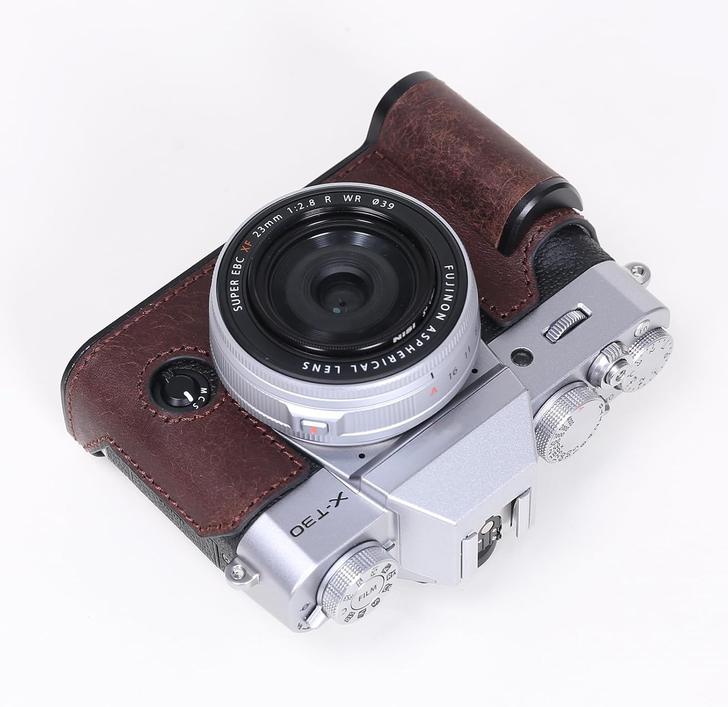 Camera Genuine Leather Half Case ，Compatible with FUJIFILM Fuji X-T30 I II III ，Cowhide Camera Bag - Full-Grain Leather Body with Solid Aluminum Base Plate (Retro Coffee)