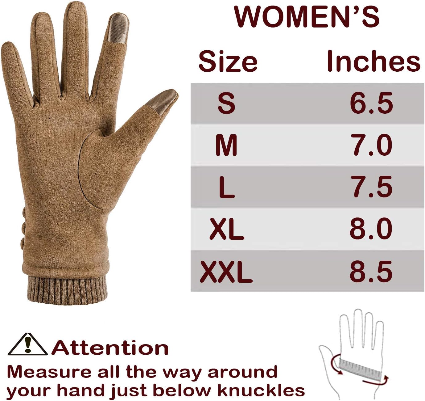 Dsane レディース 冬用 タッチスクリーン テキストメッセージ 電話 防風手袋 - 裏起毛 厚手 暖かい 手袋, ベージュ, Medium