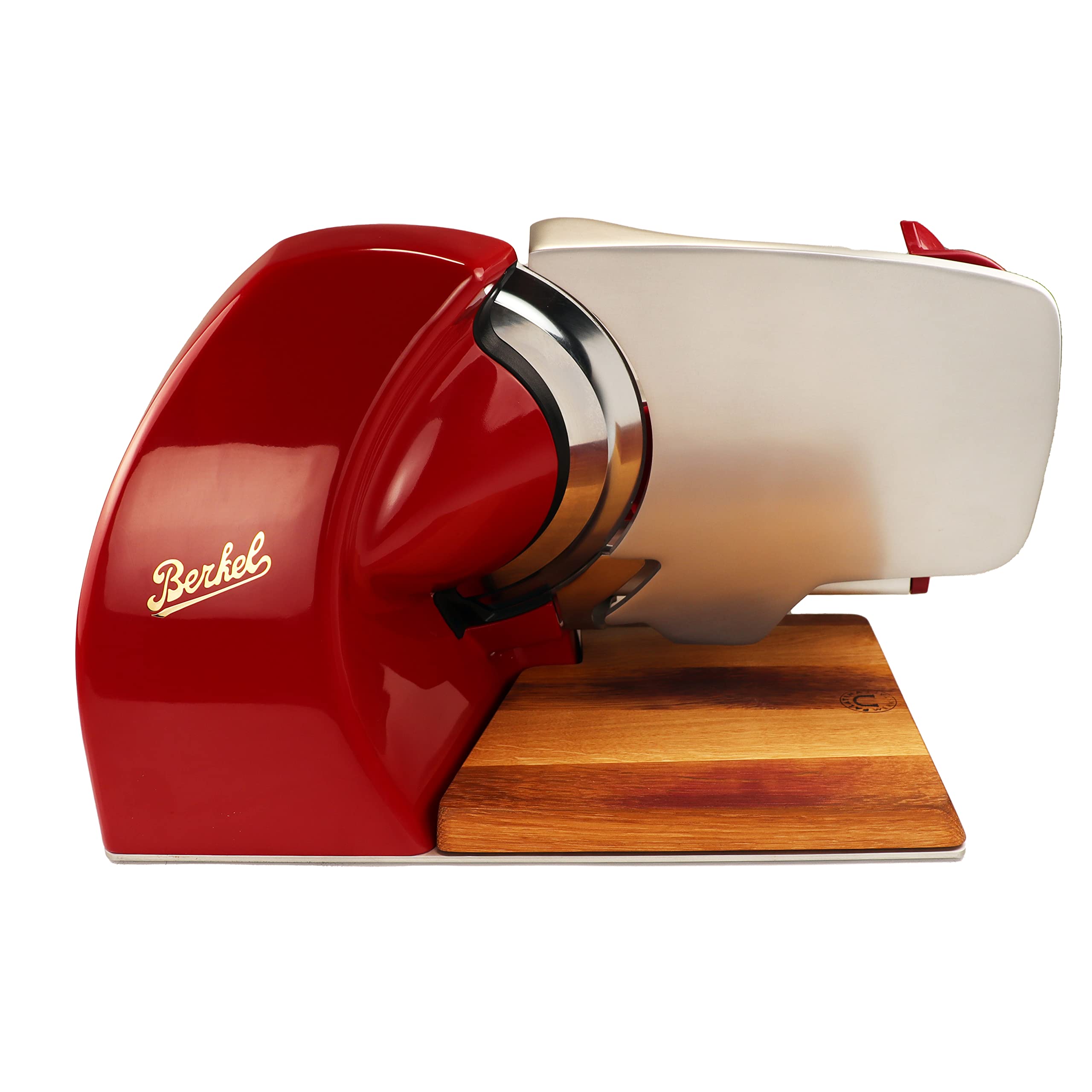 Berkel Home Line 250 Plus, affettatrice professionale, lama da 250 mm, rosso, affettatrice per pane, tagliere fatto a mano