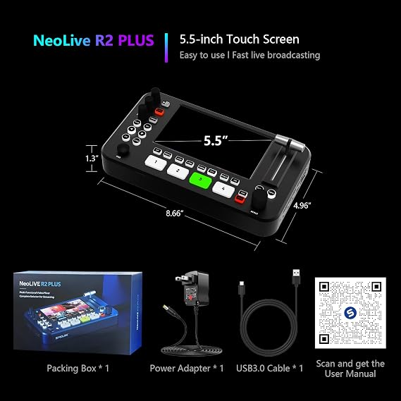 SPROLINK Neolive R2 Plus Video Switcher for Live Streaming, 4x HDMI Input Multi Camera Mixer with 5.5
