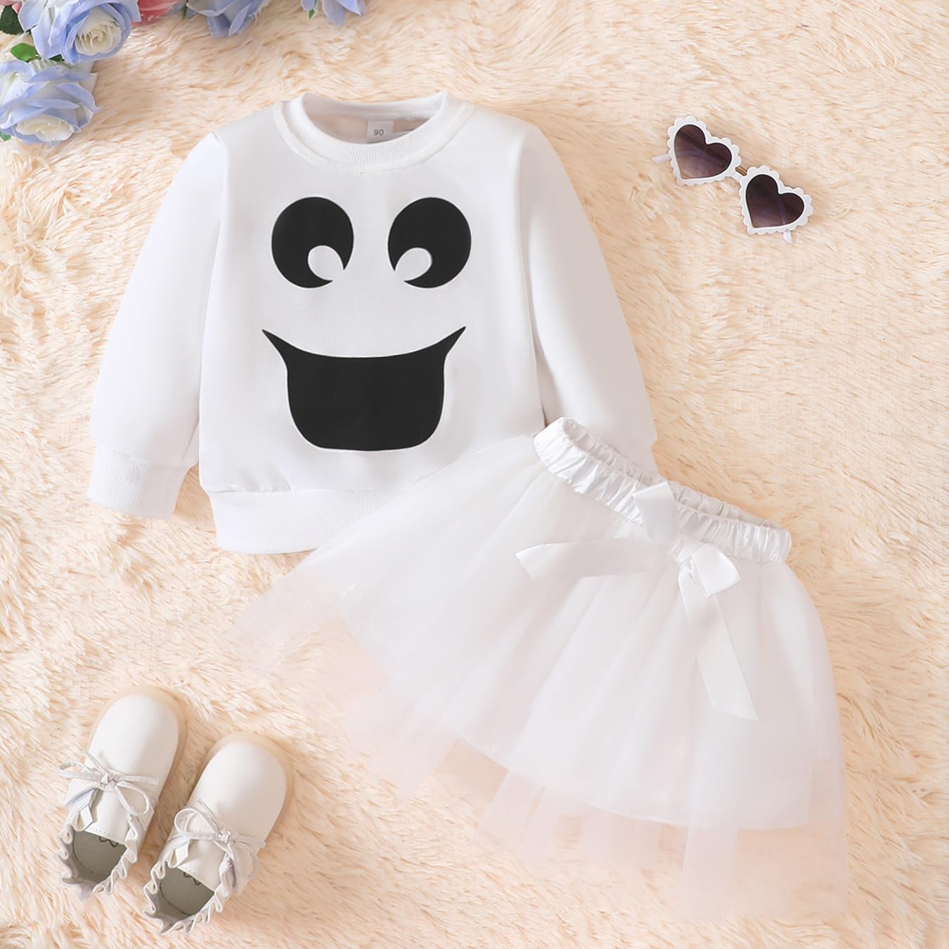 XFGLCK Toddler Girls Halloween Outfits Ghost Costume Grimace Print Sweatshirt Tulle Tutu Skirt Set Clothes - Image 2