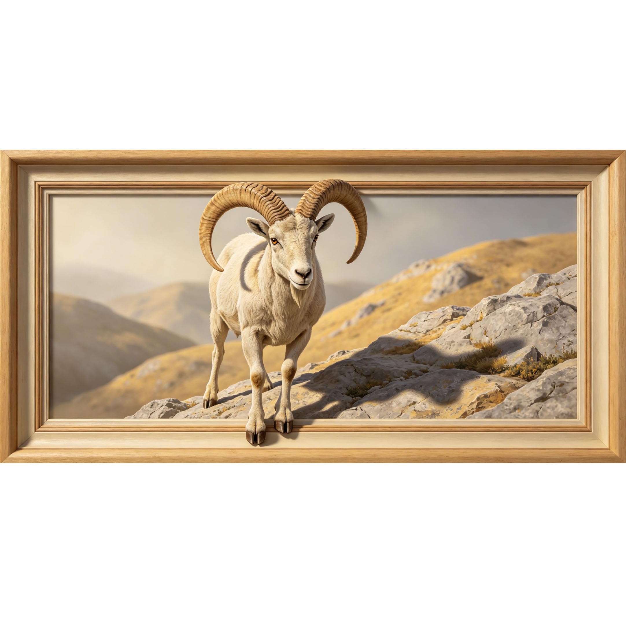 Agglomerix 3D Framed Wall Art Mountain Goat Rocky Landscape Natural Terrain Wildlife Scenic Large Size Self-Adhesive Removable Wall Decor Prints Artwork for Living Room Bedroom Office