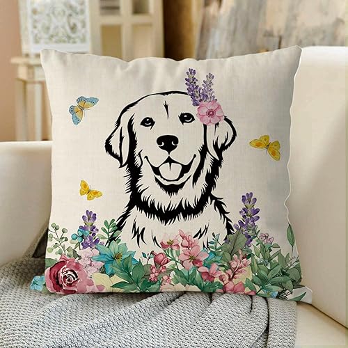 Miniatura 2 de GAGEC Fundas de almohada de primavera de 18 x 18 pulgadas, color amarillo Golden Retriever, funda de almohada de laboratorio de Hello Spring Home,