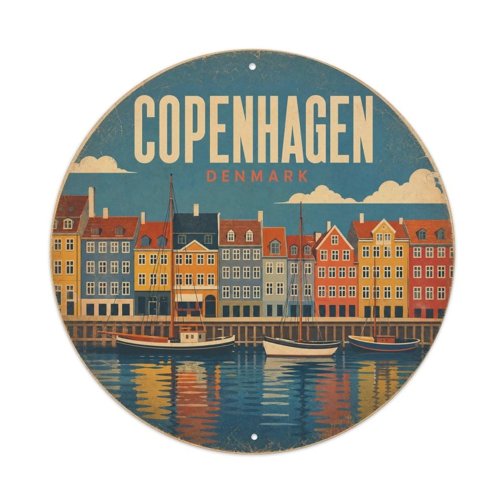 Vintage Travel Denmark Copenhagen Vintage Metal Tin Sign Plaque Wall Decor for Cafe, Club Bar, Office, Garden Metal Poster 8x8Inch