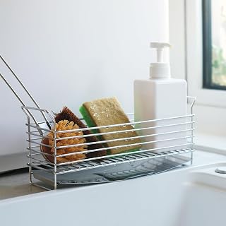 SHIMOYAMA Spülbecken Organizer, 304 Edelstahl Schwammhalter, Rechteckige Spülen-Ablage mit entfernbarer Abtropfschale für Küche & Badezimmer