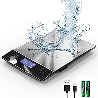 Vista 1 de AZC Báscula de alimentos recargable de 250 mAh, 0.1 oz-33 libras, báscula de cocina impermeable de acero inoxidable 304, baterías y básculas