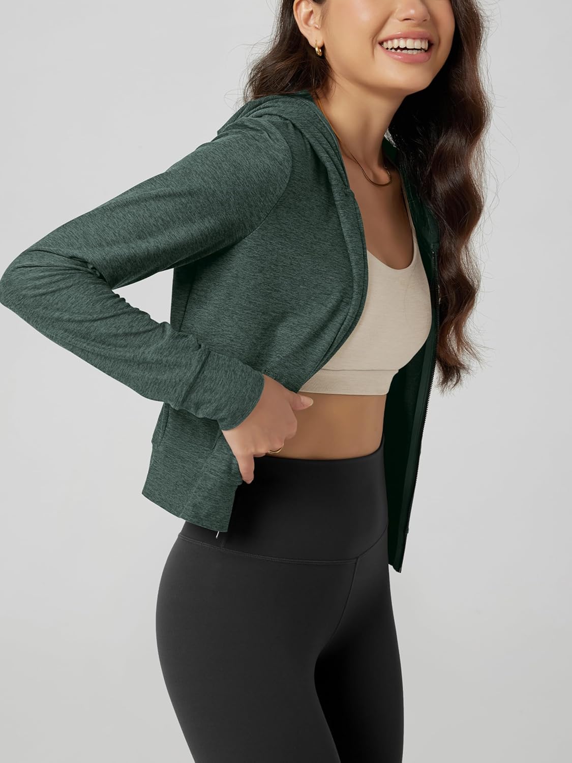 ODODOS Women's Full-Zip Cropped Hoodie - odSTRATUM Tech Ultra Soft UPF 50+ Hooded Jacket with Pockets - Image 3