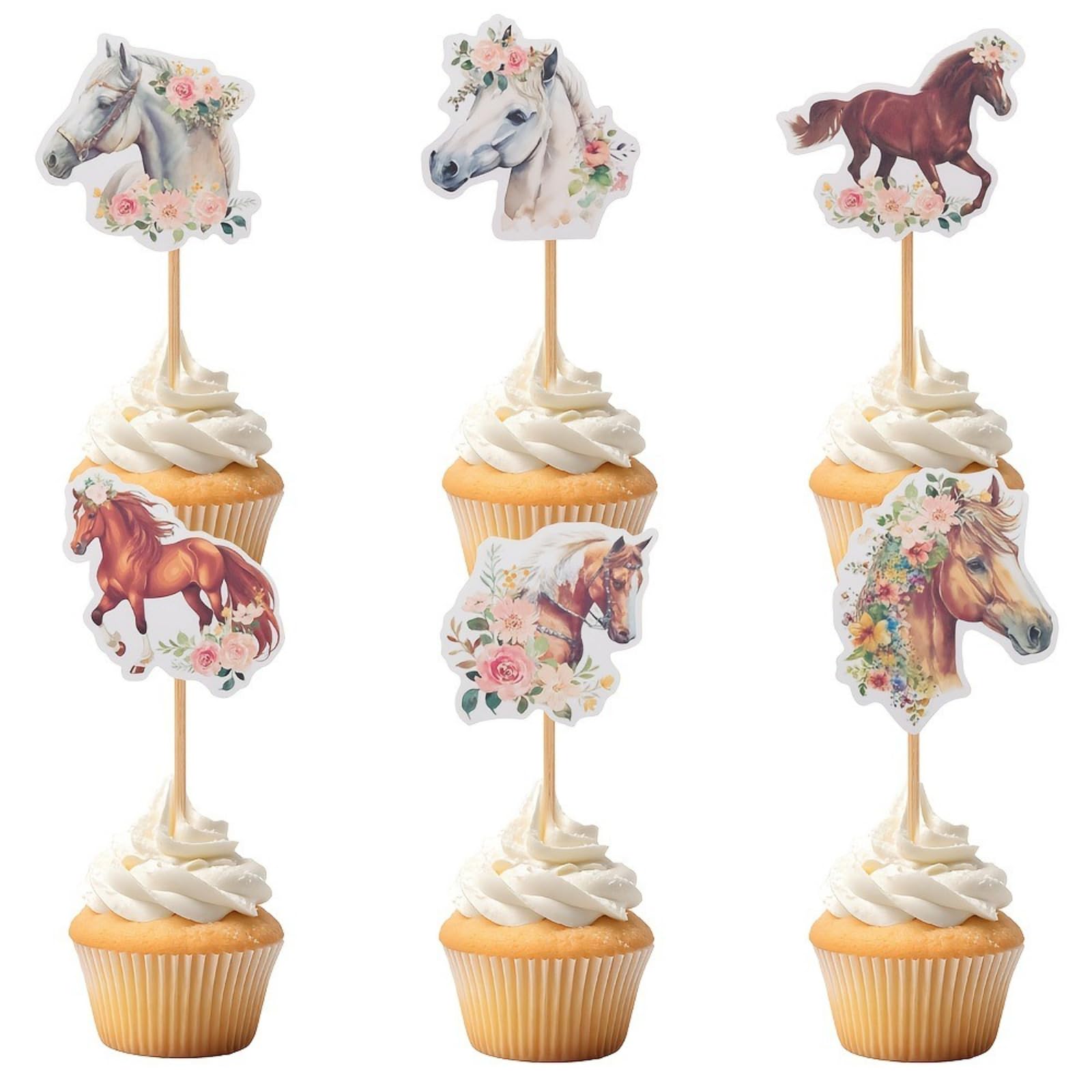 12pcs Horse Cupcake Toppers Horse Birthday Party Decorations for Girls Western Cowgirl Equestrian Themed Birthday Wedding Party Decorations happy birthday anniversary