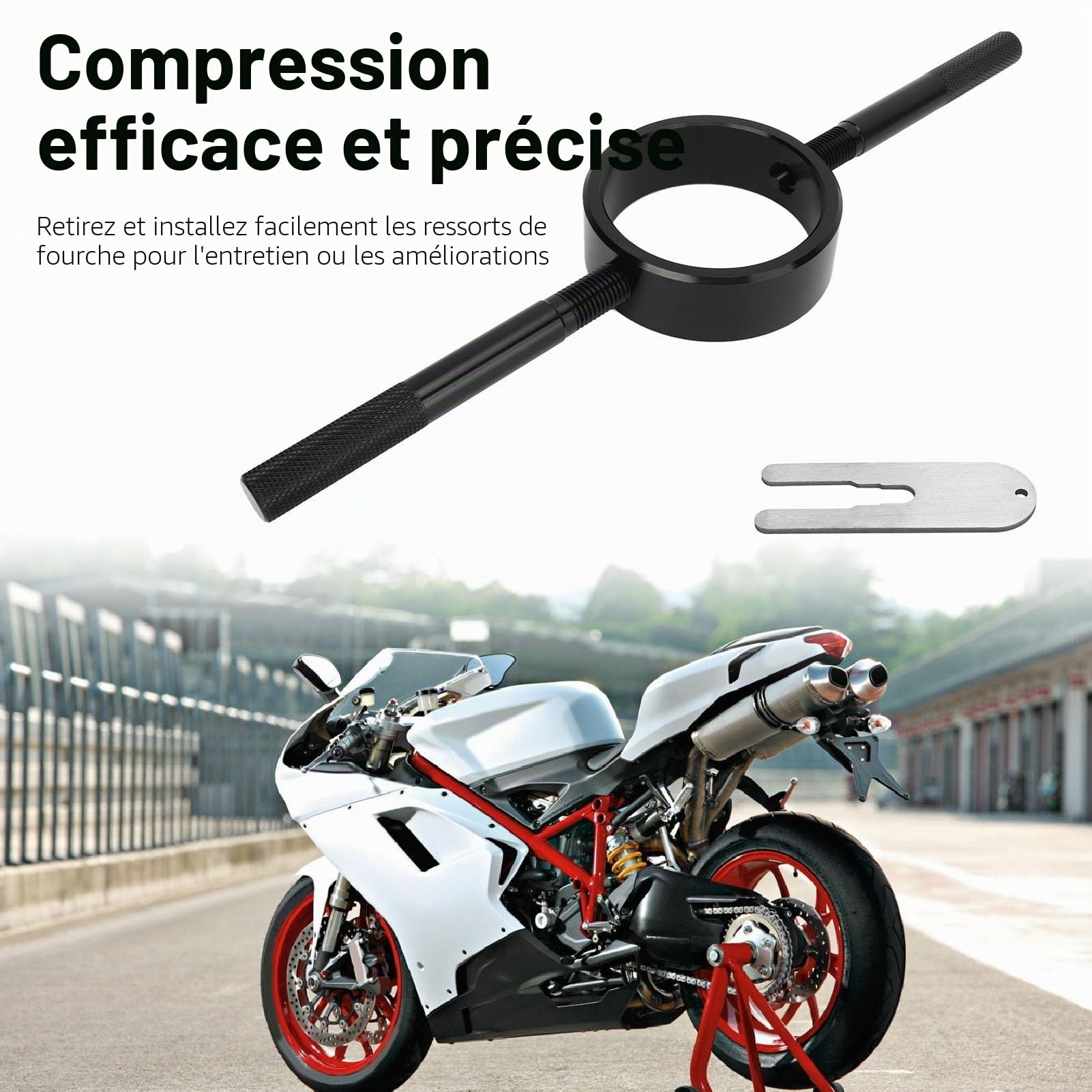 Kit D'outils Universel de Compresseur de Ressort de Fourche de Moto, Kit de Service de Ressort Hélicoïdal en Aluminium pour la Plupart des Fourches Sreetbike à L'envers