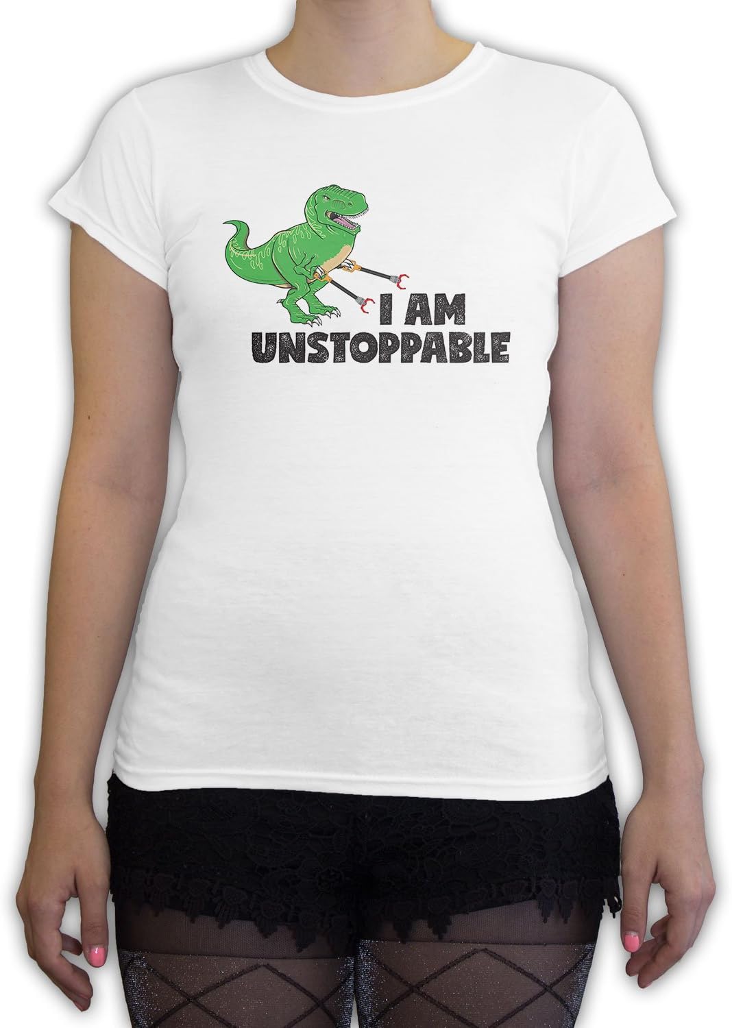 Death By Novelty - I Am Unstoppable T-Rex Women's Fashion T-Shirt White