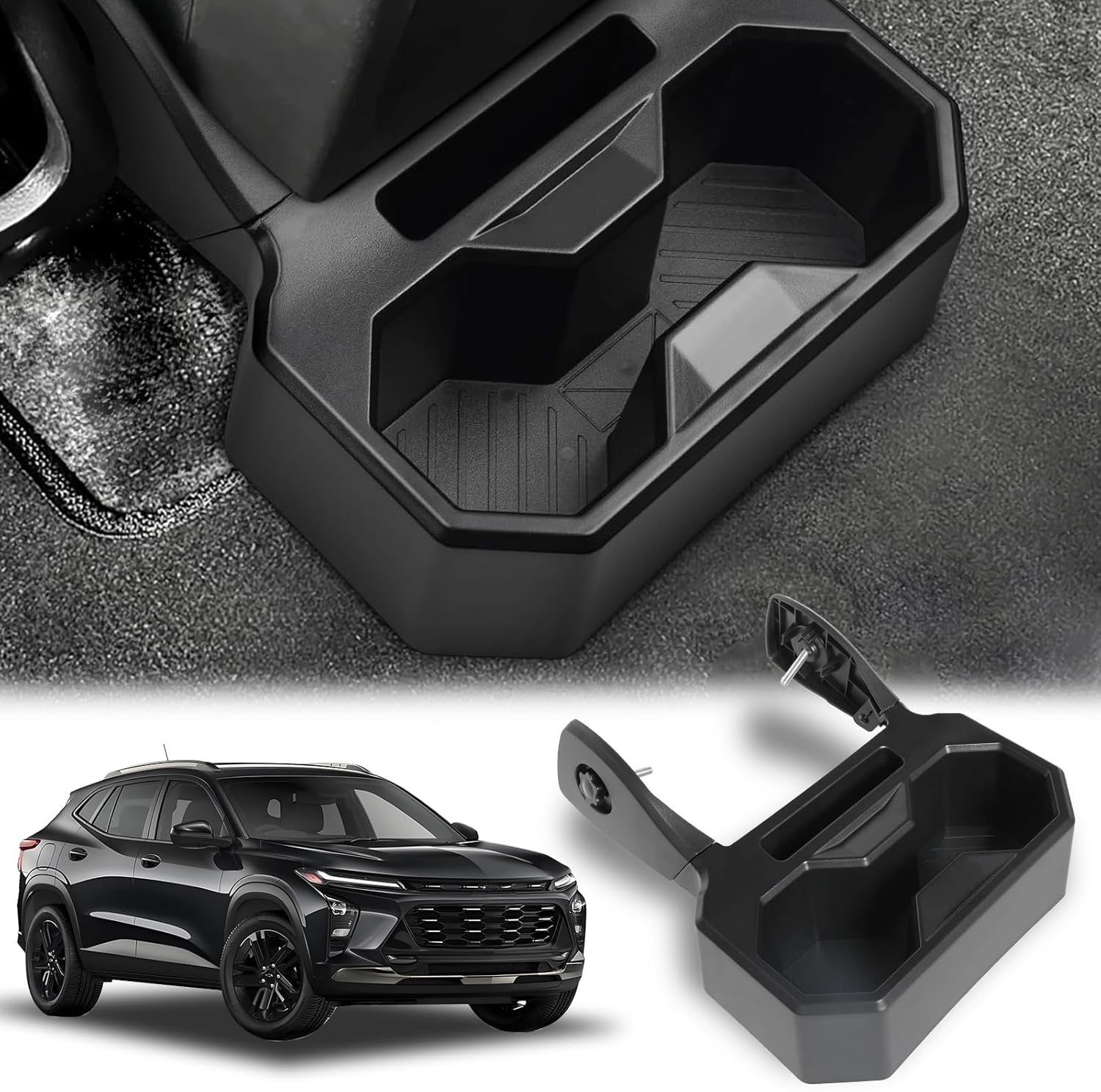 Backseat Floor Cup Holder for Chevy Trax 2024-2025 with Dual Slots Non-Slip Base Easy Installation Rear Storage Organizer for Family Road Trips