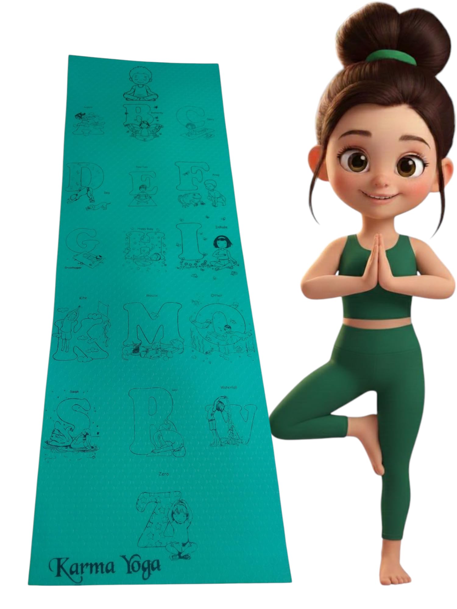 Karma Yoga Kids Yoga Mat, Teal, Alphabet ABC Theme, Educational Poses Guide-image-42