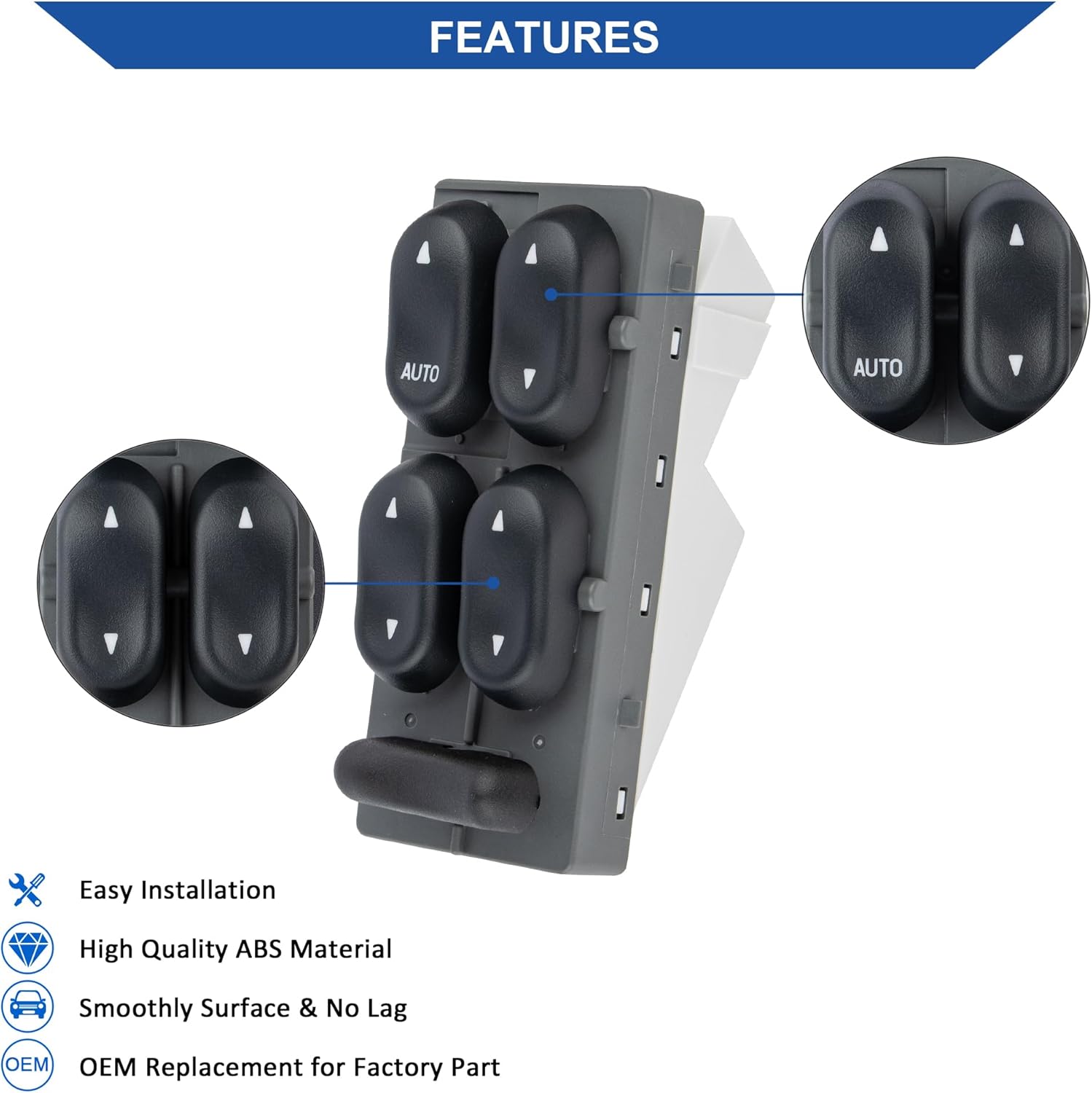 Obaee Master Power Window Switch Compatible with 1999-2001 Ford F250/F350 Super Duty, Expedition, Excursion, 1999-2002 Lincoln Navigator, Blackwood, Replaces XL1Z14529BA