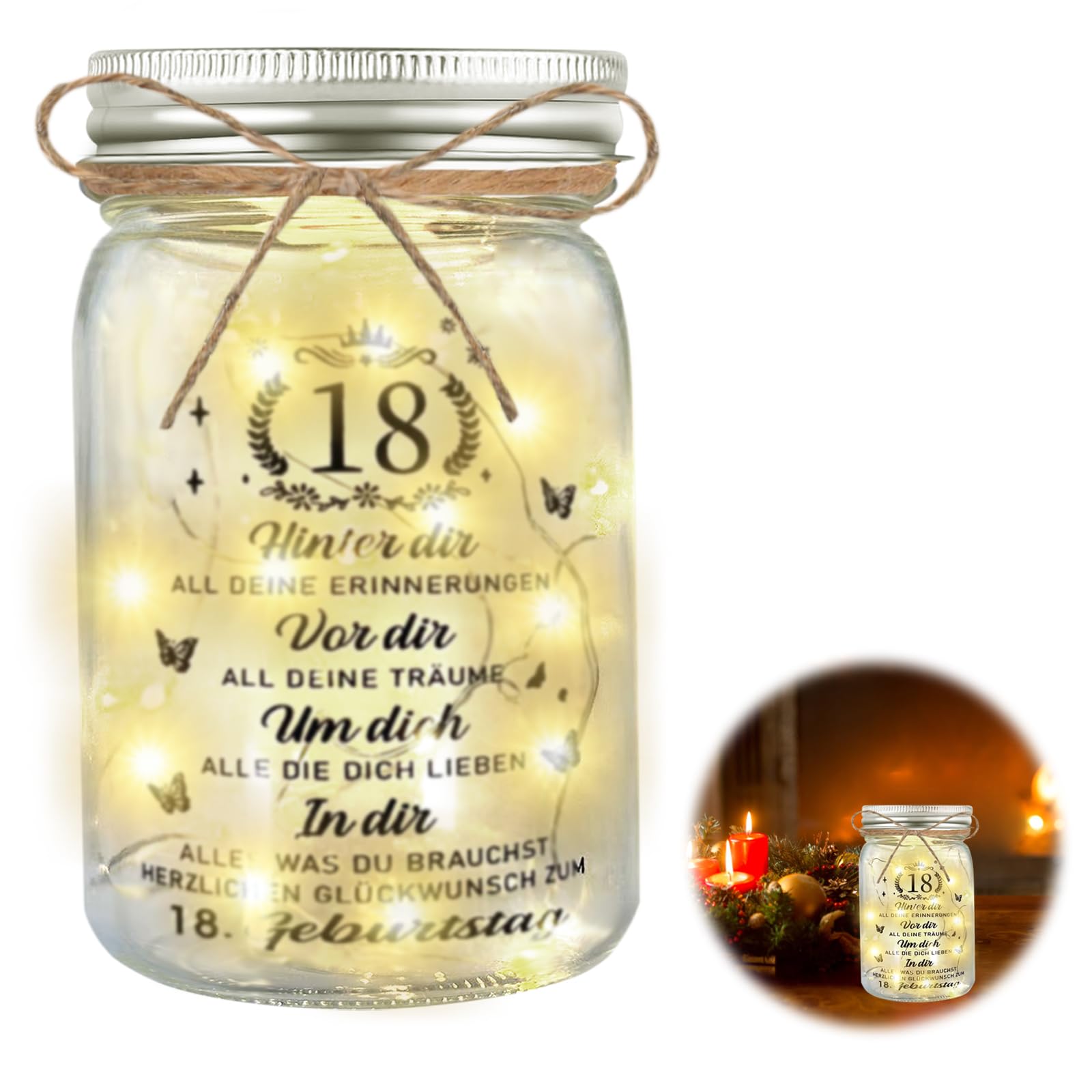 HuaMuDM Geschenke zum 18 Geburtstag Mädchen Junge, LED Flaschenlicht Geldgeschenke Geburtstag 18, LED Flaschenlicht mit Spruch, Leuchtflasche Personalisiert Geschenk