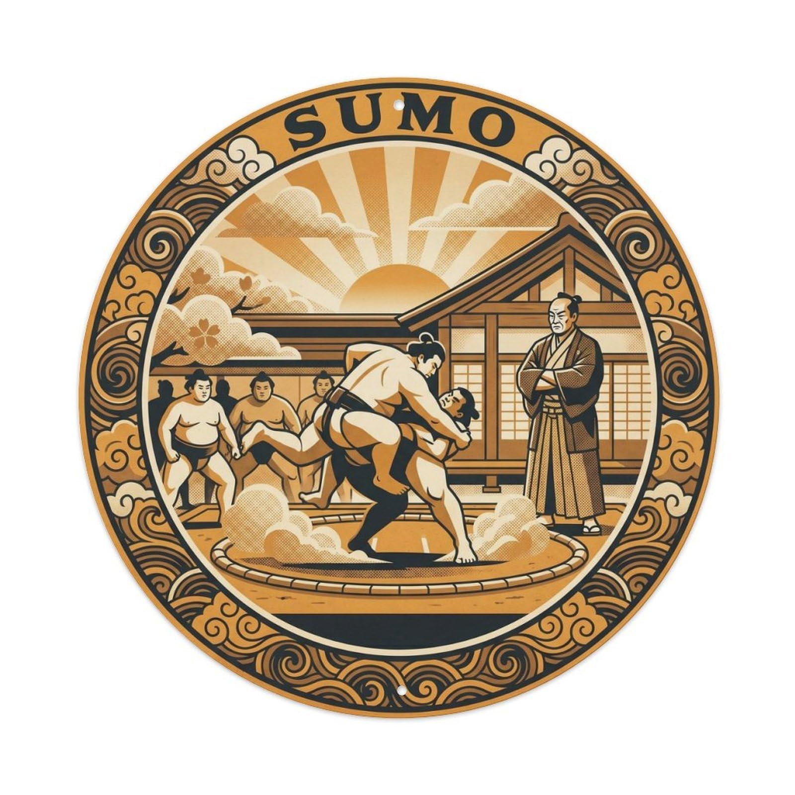 Olyhtr 8X8inch Classic Style Sumo Stable Morning Training Showa Amber Charcoal Metal Tin Sign