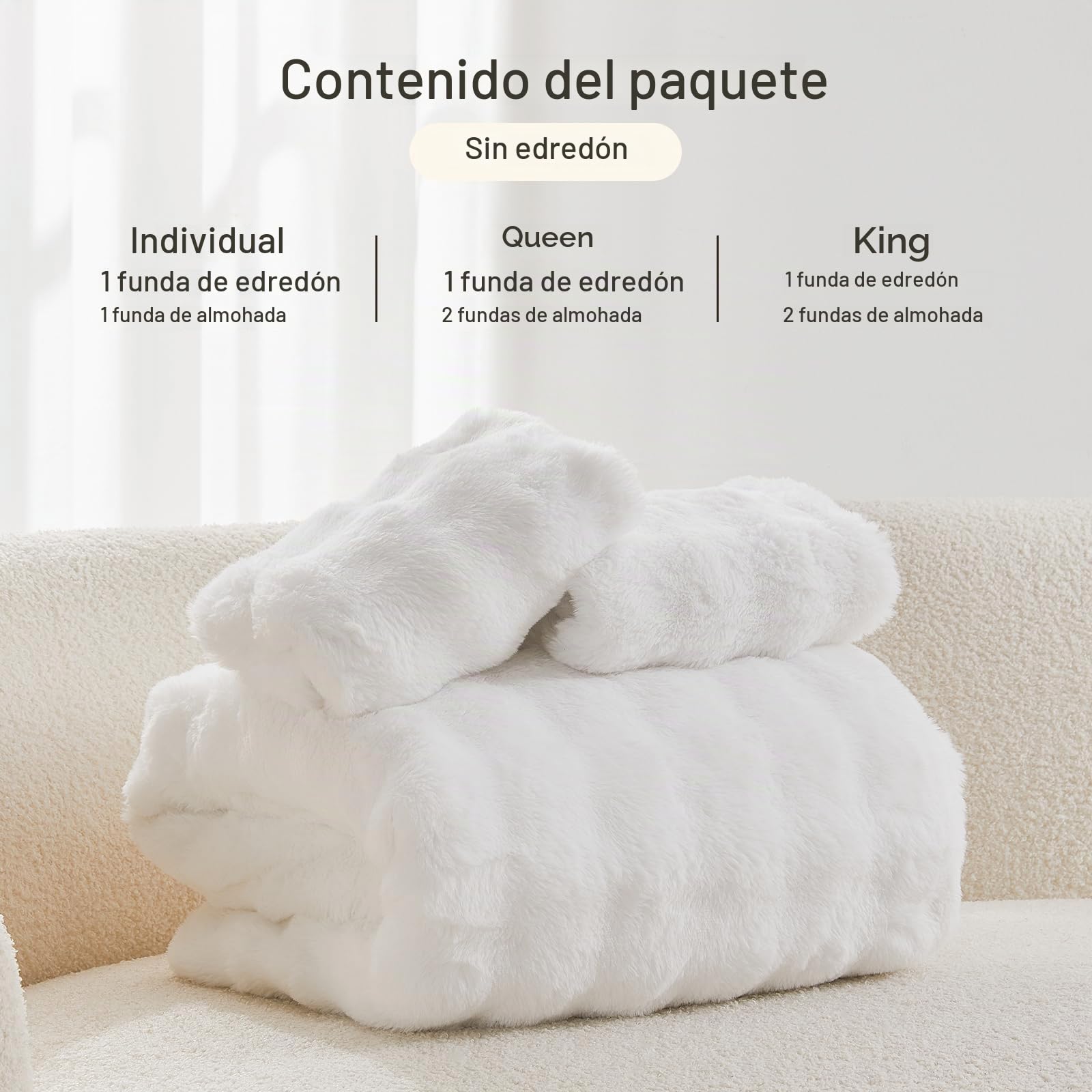 EMME Set de Sábana de Felpa 220x240 cm Blanco - Juego de Cama Invierno Imitación Piel de Conejo, Incluye Funda Nórdica Ultra Caliente con Cremallera + 2 Fundas de Almohada 80x80