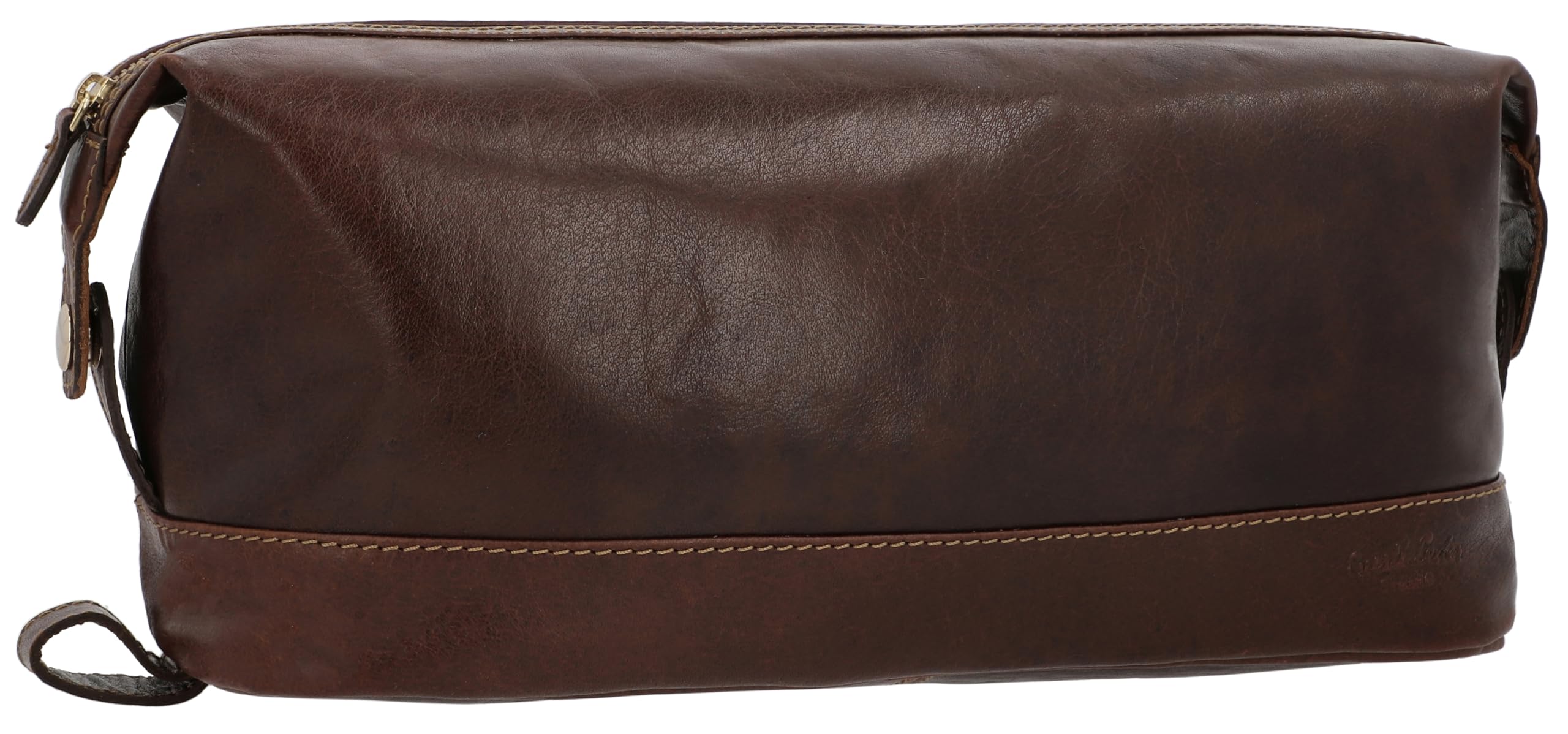Gusti Waschtasche Leder - Anika Kulturtasche Kulturbeutel Kosmetiktasche Ledertasche groß für Damen Herren Braun Leder